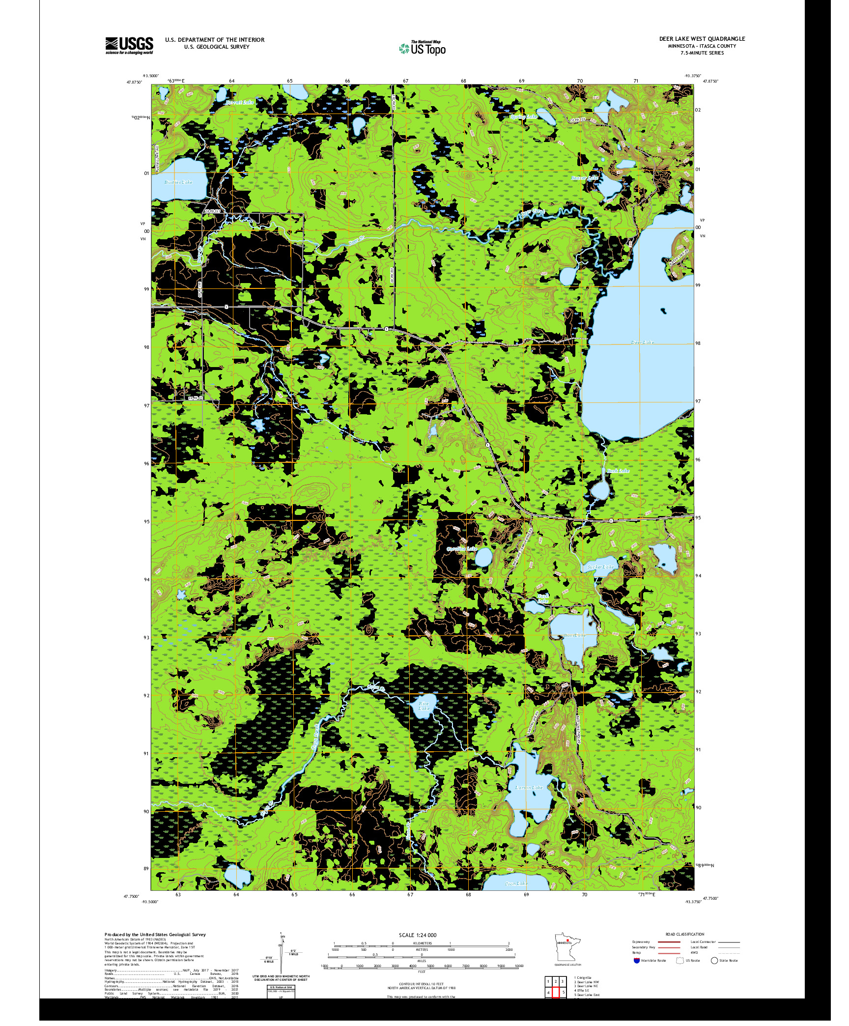 US TOPO 7.5-MINUTE MAP FOR DEER LAKE WEST, MN