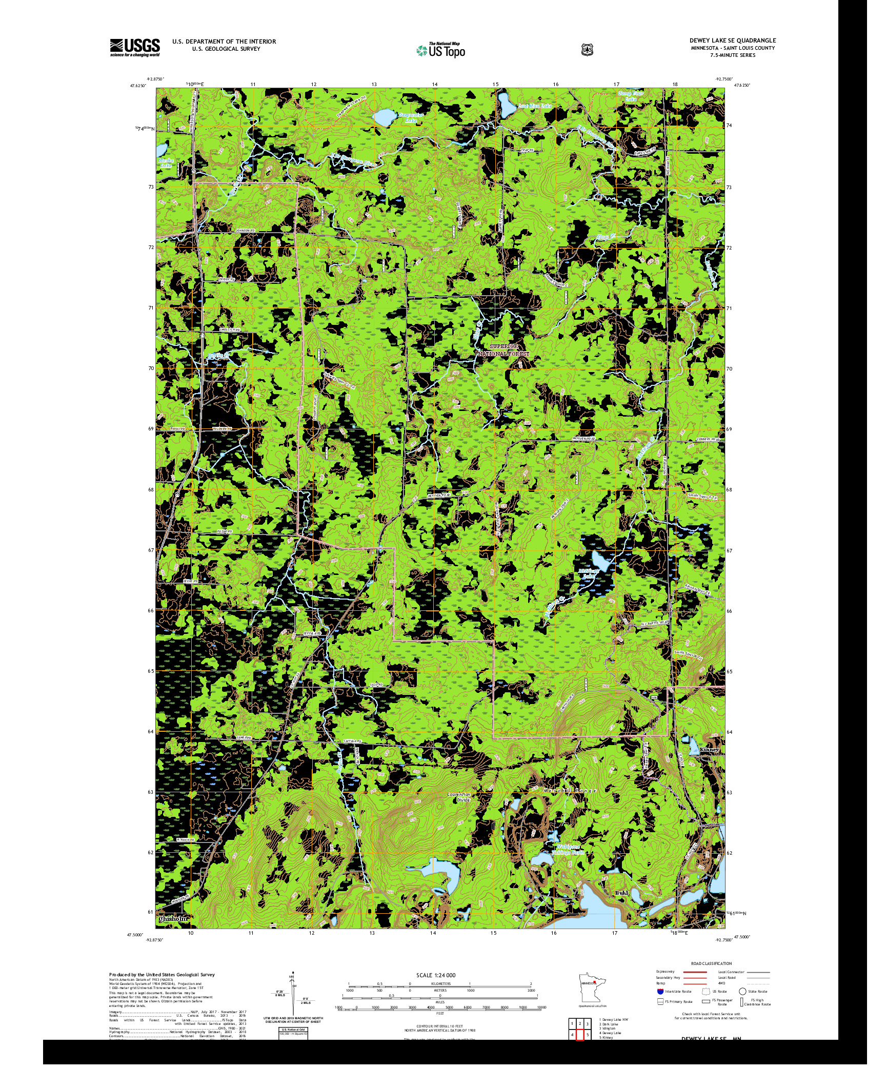 US TOPO 7.5-MINUTE MAP FOR DEWEY LAKE SE, MN