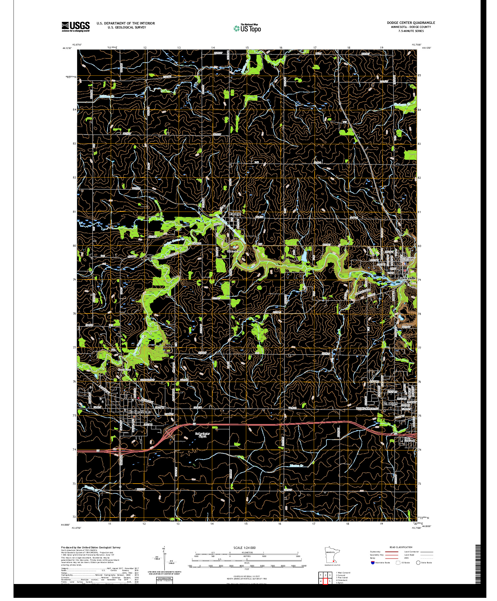 US TOPO 7.5-MINUTE MAP FOR DODGE CENTER, MN