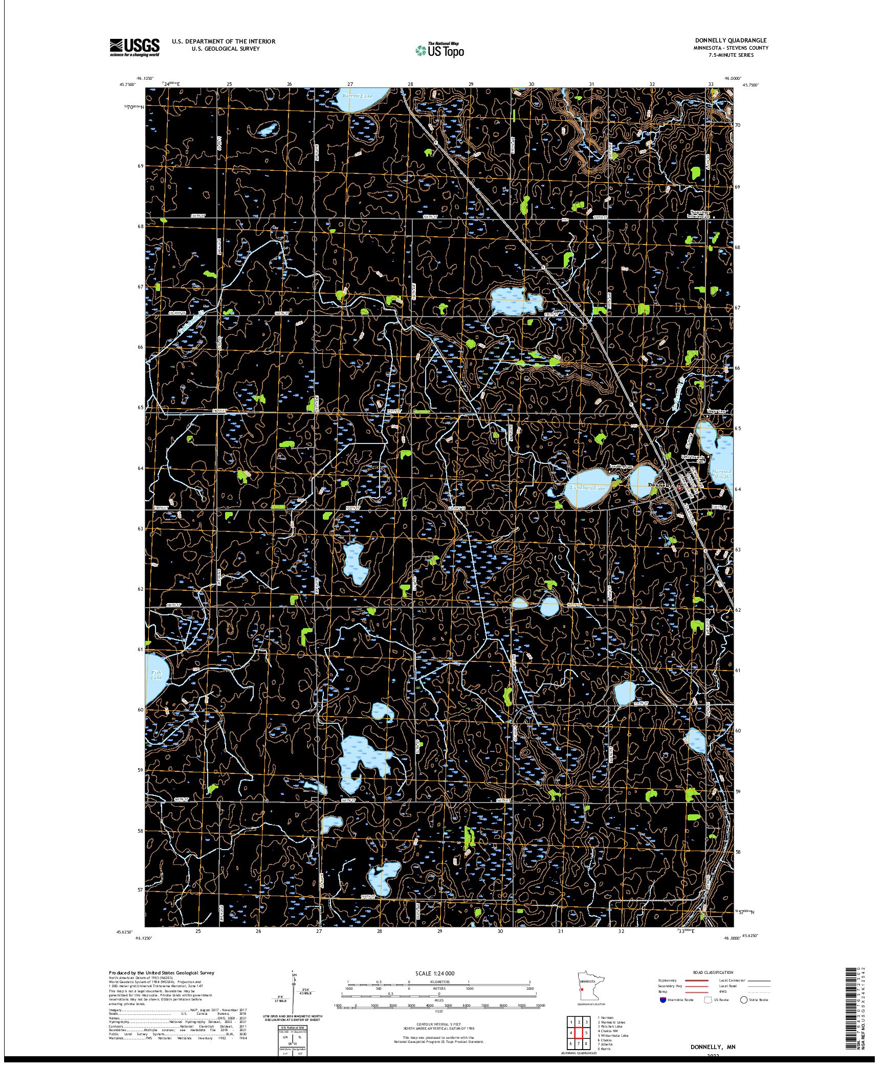 US TOPO 7.5-MINUTE MAP FOR DONNELLY, MN