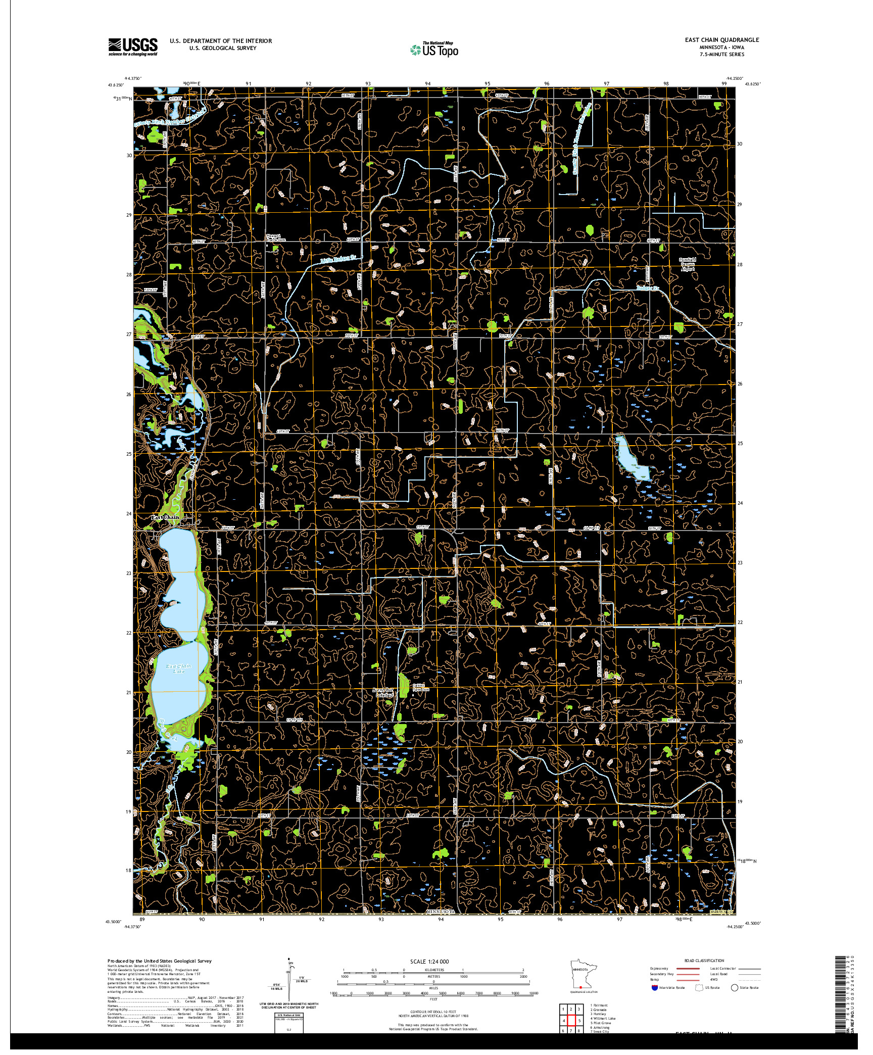 US TOPO 7.5-MINUTE MAP FOR EAST CHAIN, MN,IA