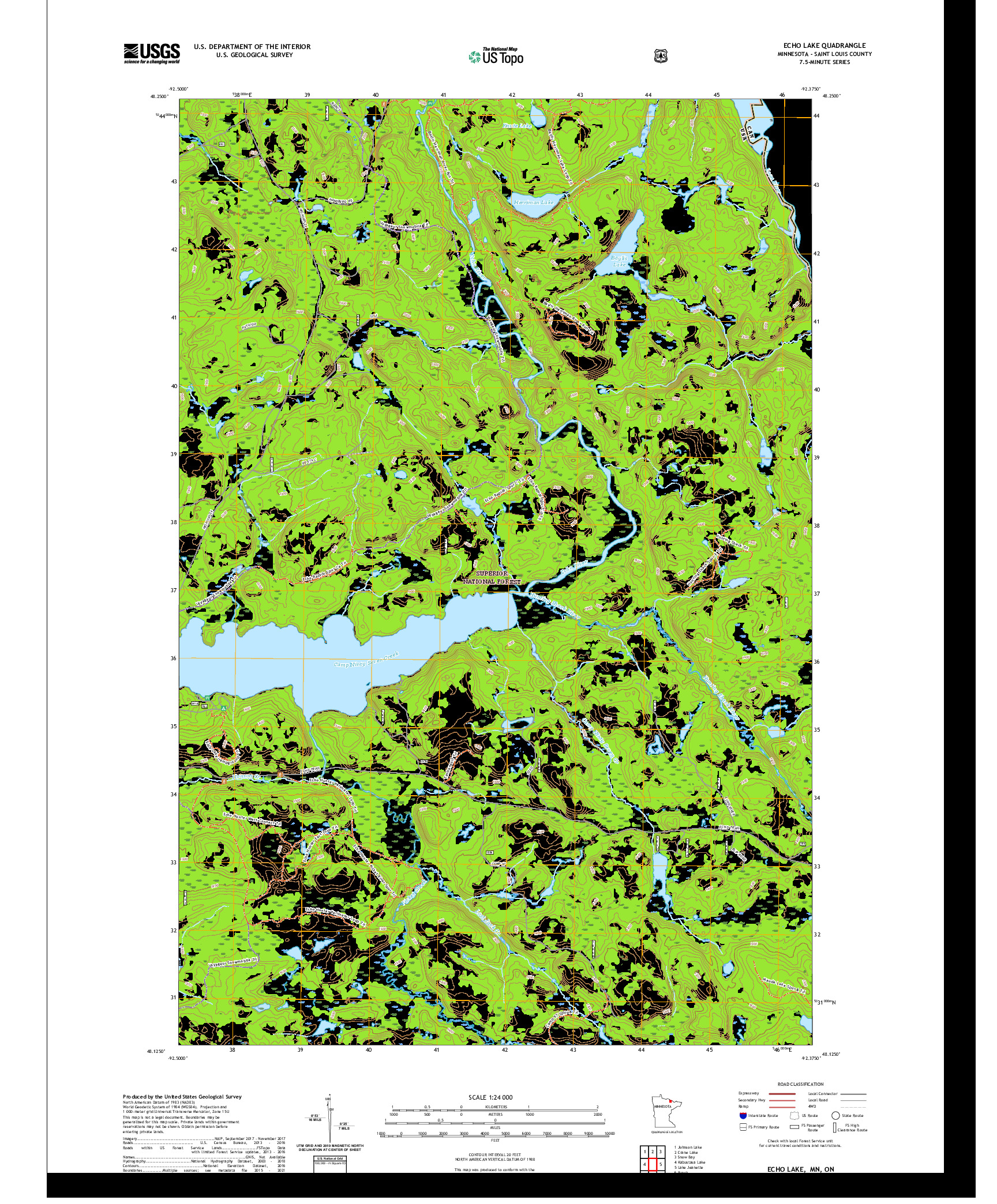 US TOPO 7.5-MINUTE MAP FOR ECHO LAKE, MN,ON