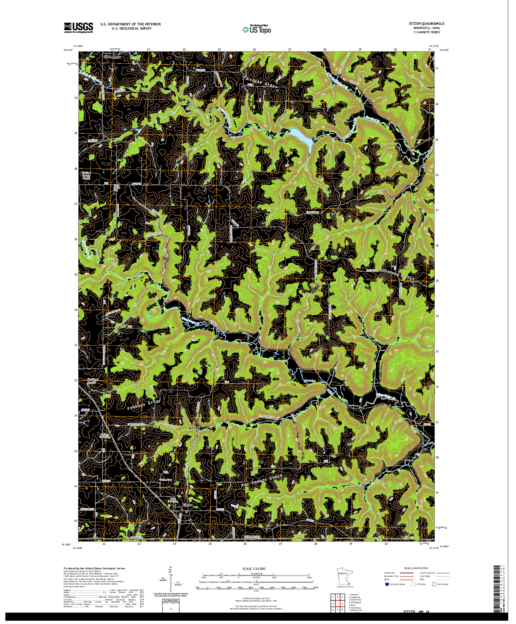 US TOPO 7.5-MINUTE MAP FOR EITZEN, MN,IA