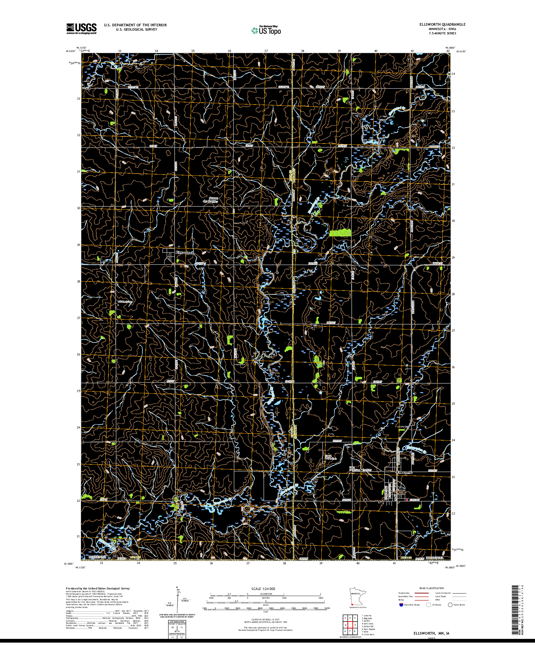 US TOPO 7.5-MINUTE MAP FOR ELLSWORTH, MN,IA