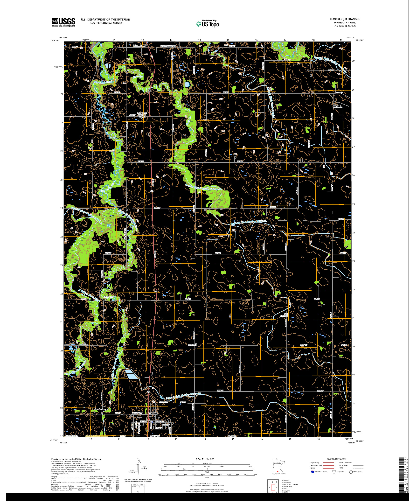 US TOPO 7.5-MINUTE MAP FOR ELMORE, MN,IA