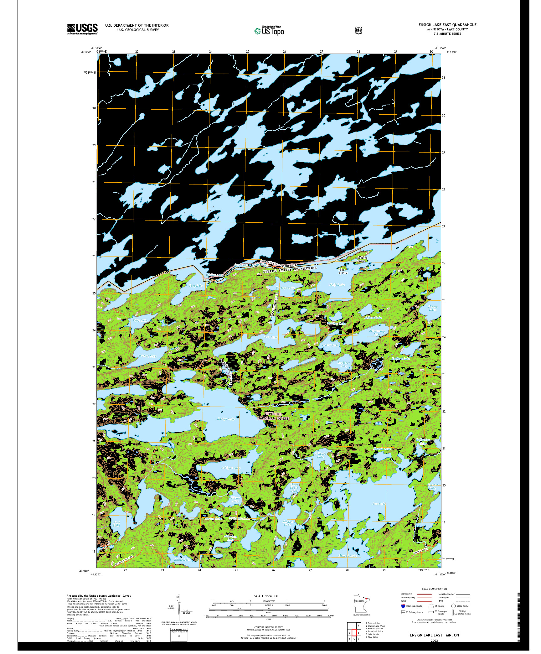 US TOPO 7.5-MINUTE MAP FOR ENSIGN LAKE EAST, MN,ON