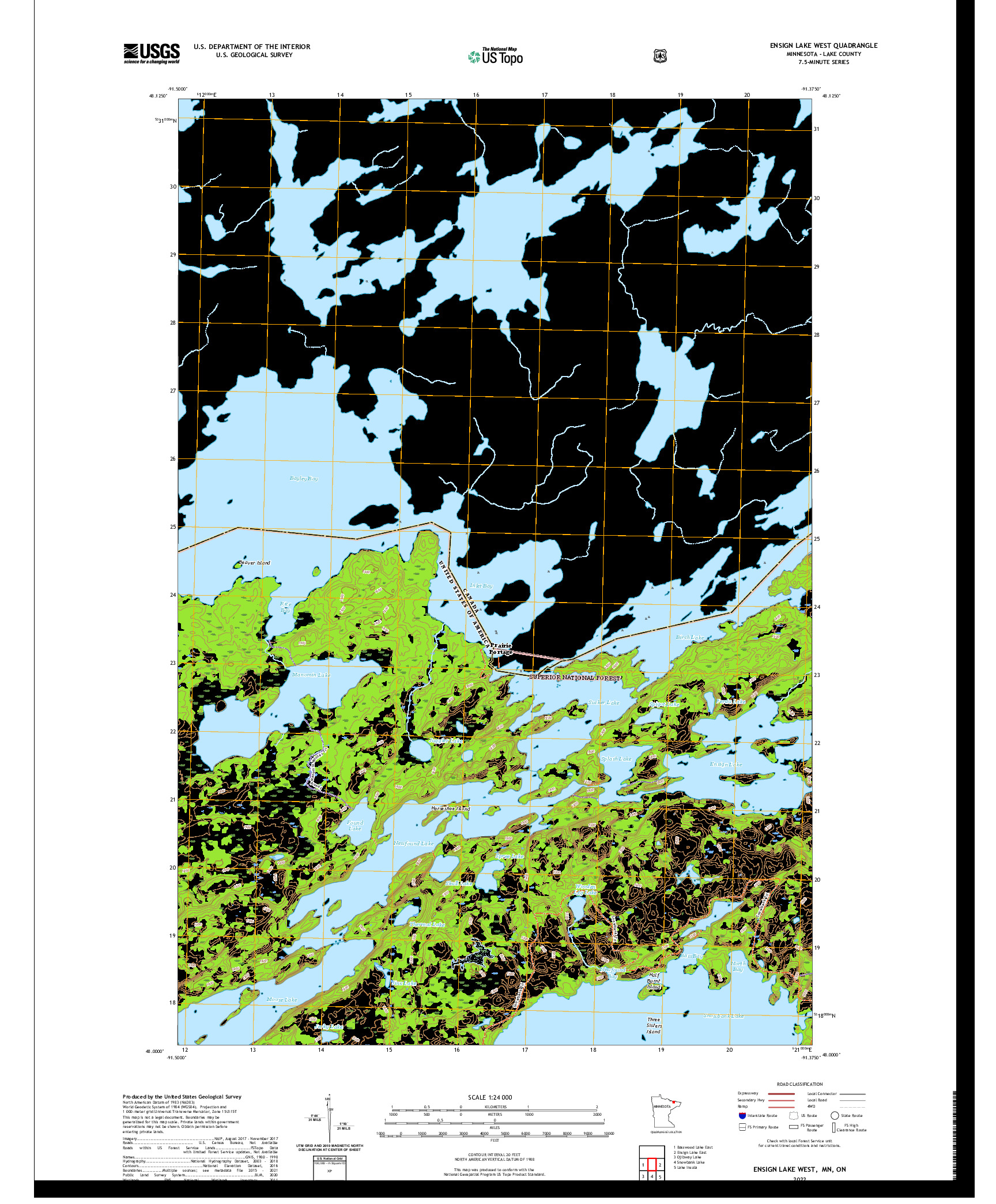 US TOPO 7.5-MINUTE MAP FOR ENSIGN LAKE WEST, MN,ON