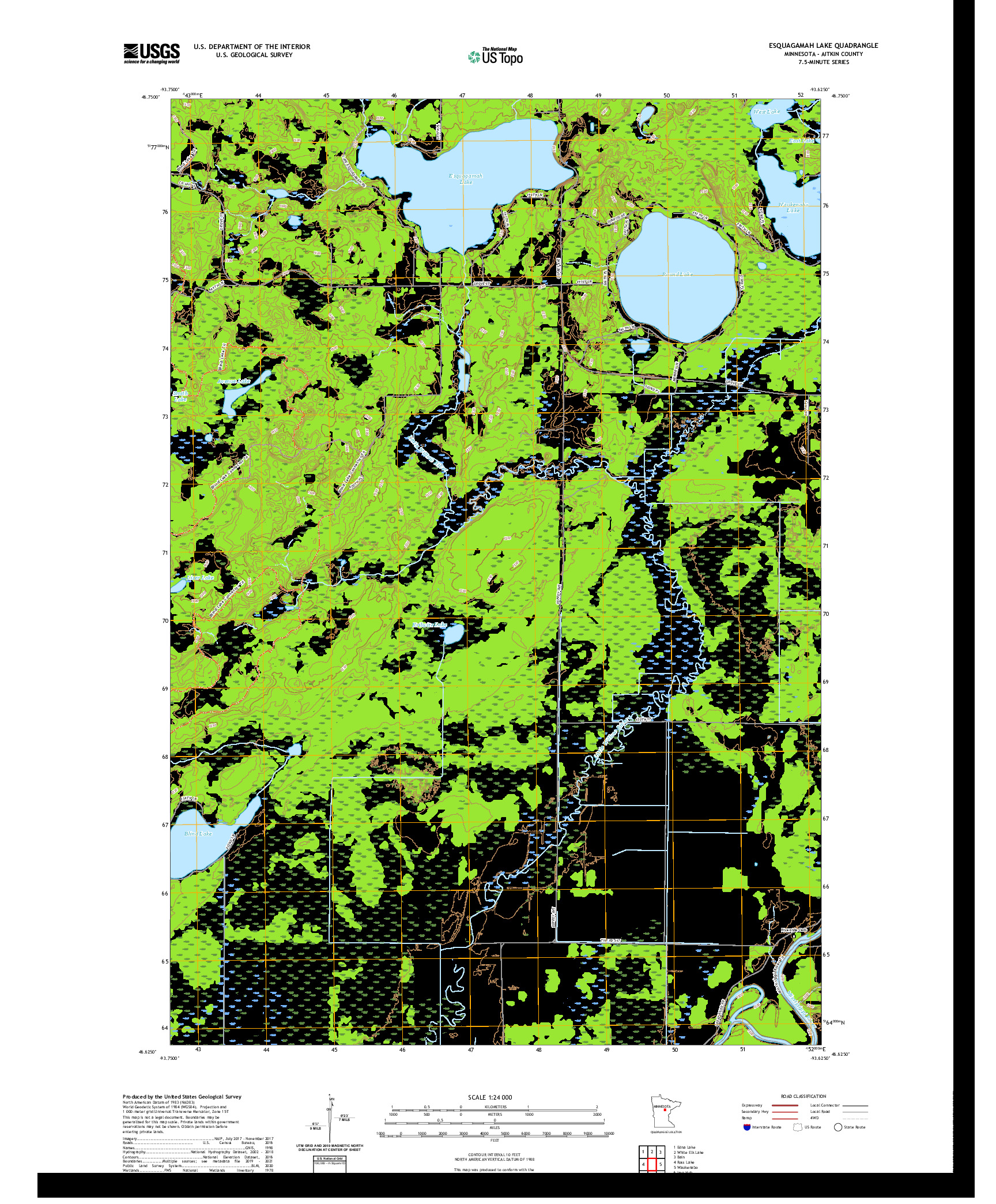 US TOPO 7.5-MINUTE MAP FOR ESQUAGAMAH LAKE, MN