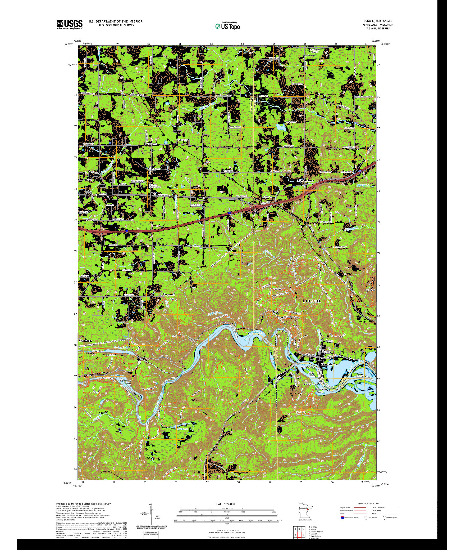 US TOPO 7.5-MINUTE MAP FOR ESKO, MN,WI