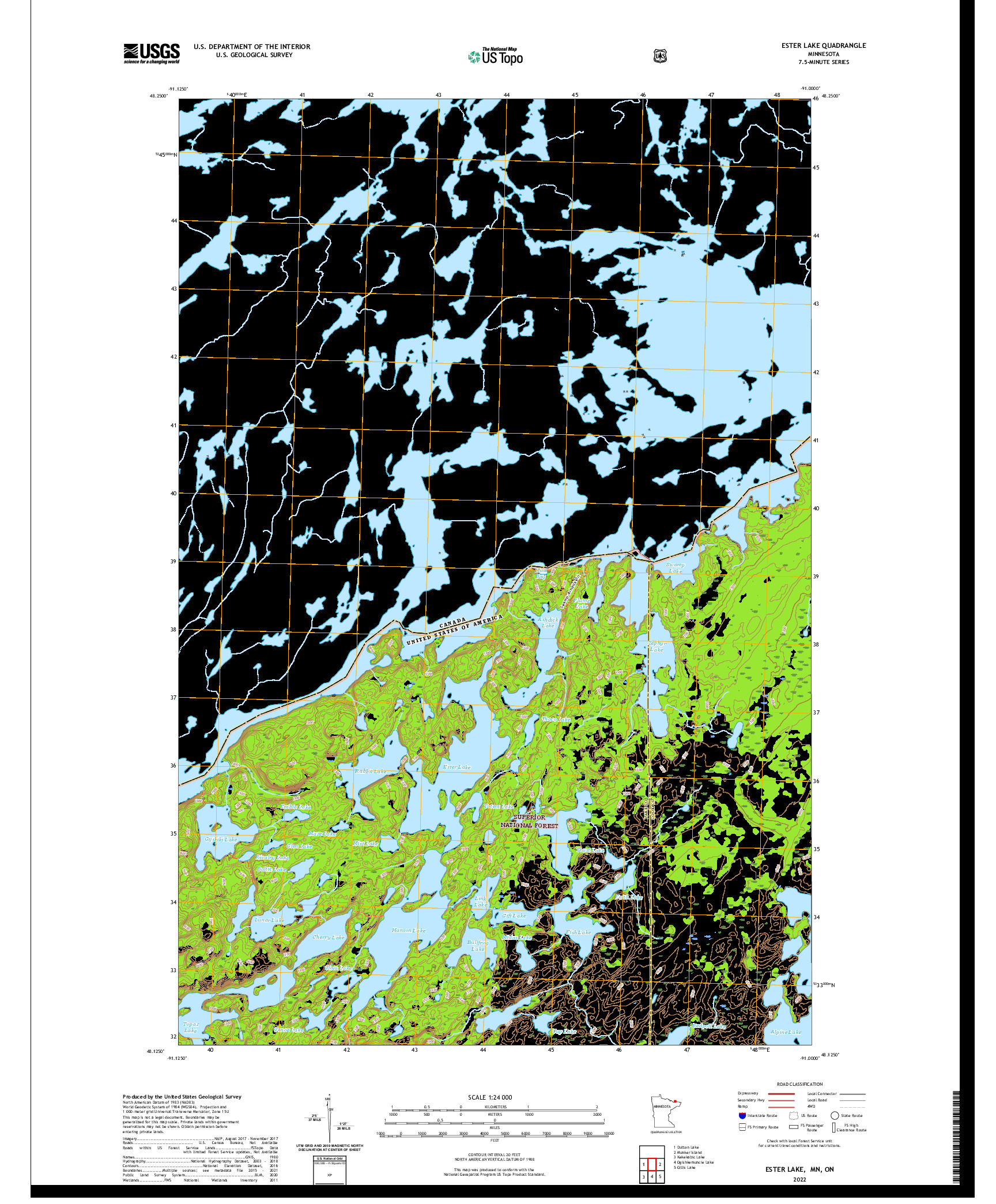 US TOPO 7.5-MINUTE MAP FOR ESTER LAKE, MN,ON