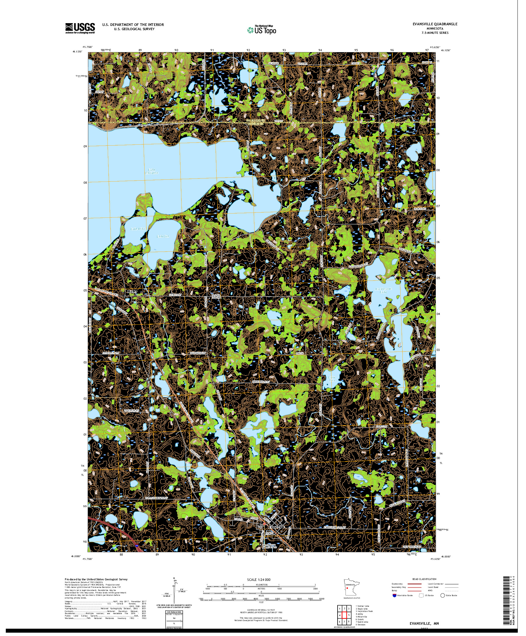 US TOPO 7.5-MINUTE MAP FOR EVANSVILLE, MN