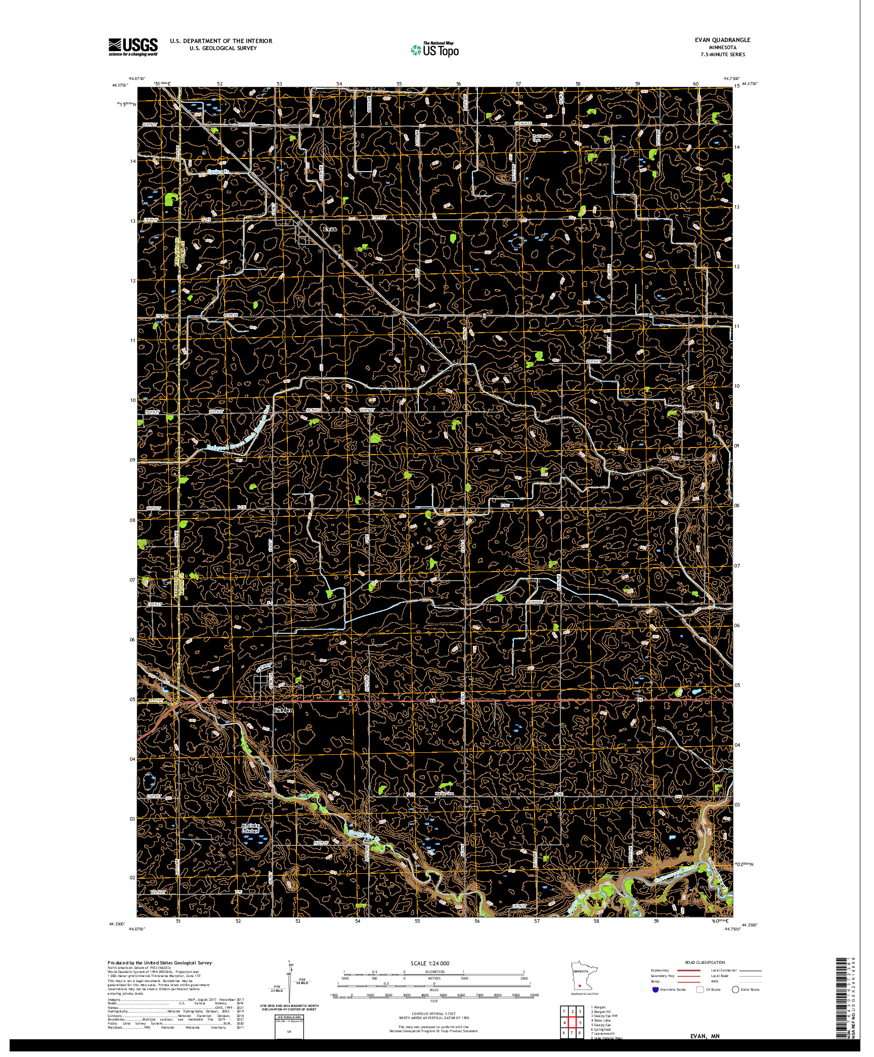 US TOPO 7.5-MINUTE MAP FOR EVAN, MN