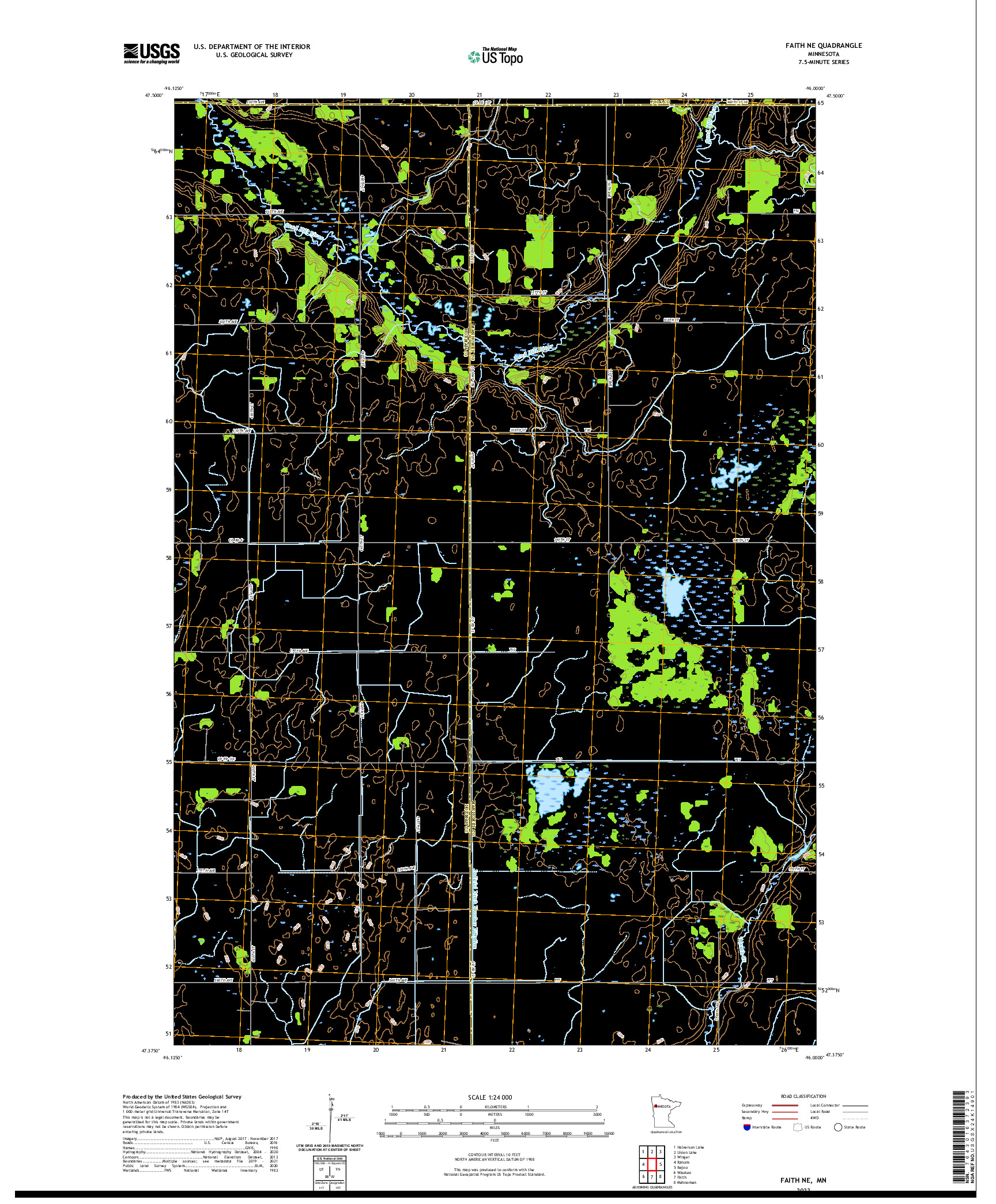 US TOPO 7.5-MINUTE MAP FOR FAITH NE, MN