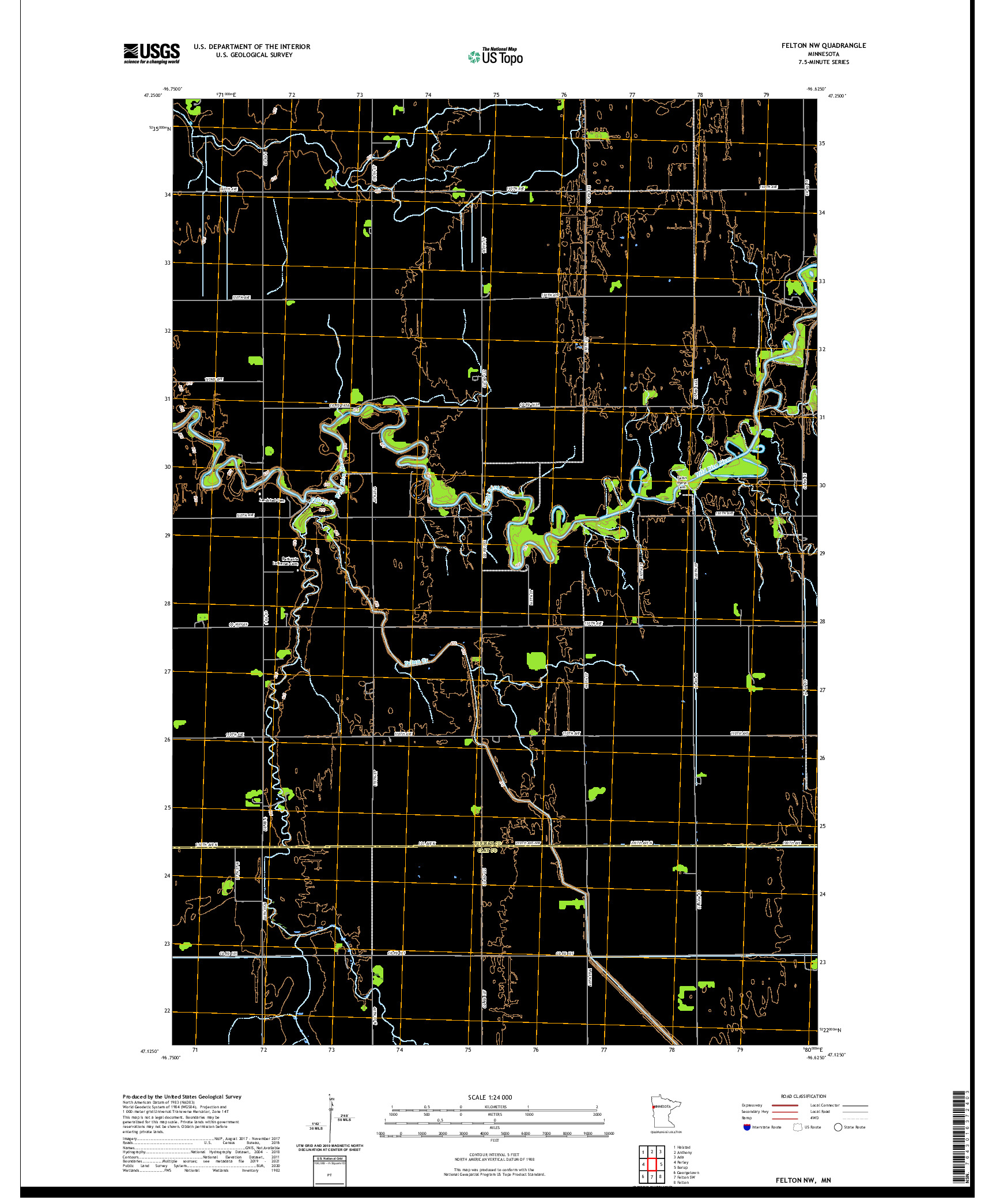 US TOPO 7.5-MINUTE MAP FOR FELTON NW, MN