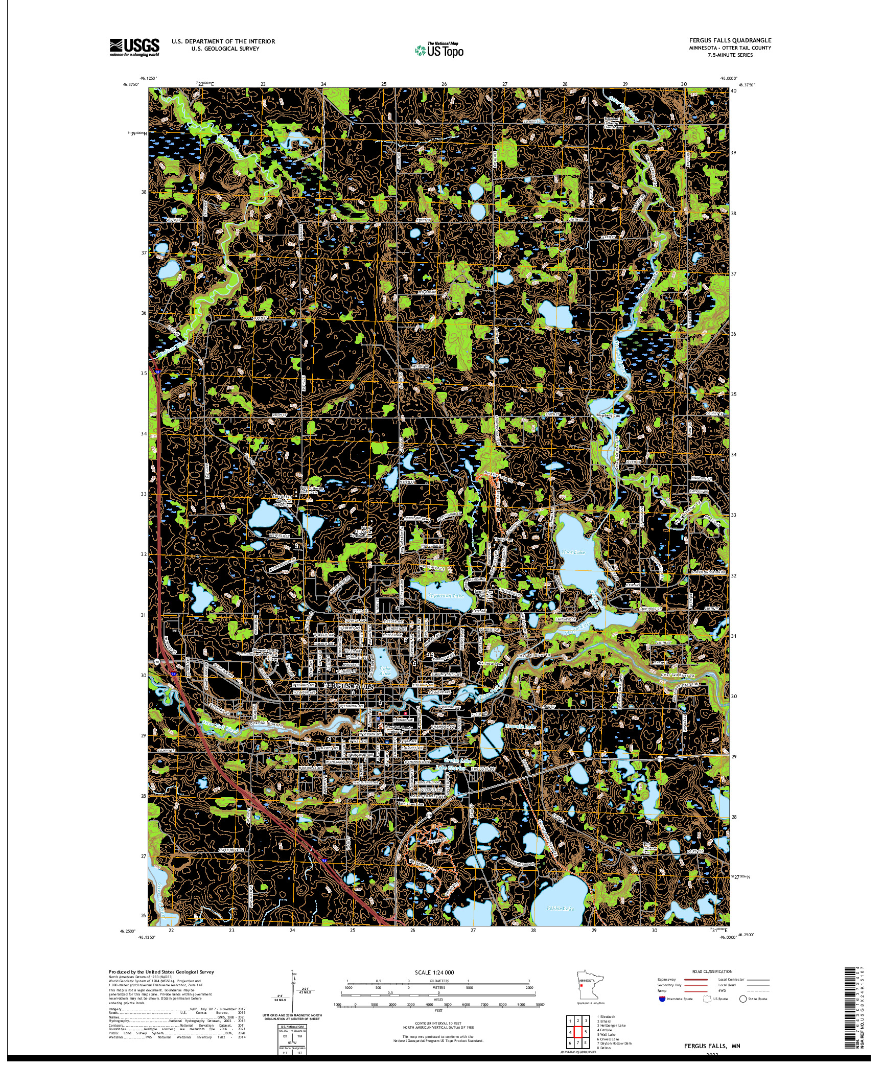 US TOPO 7.5-MINUTE MAP FOR FERGUS FALLS, MN