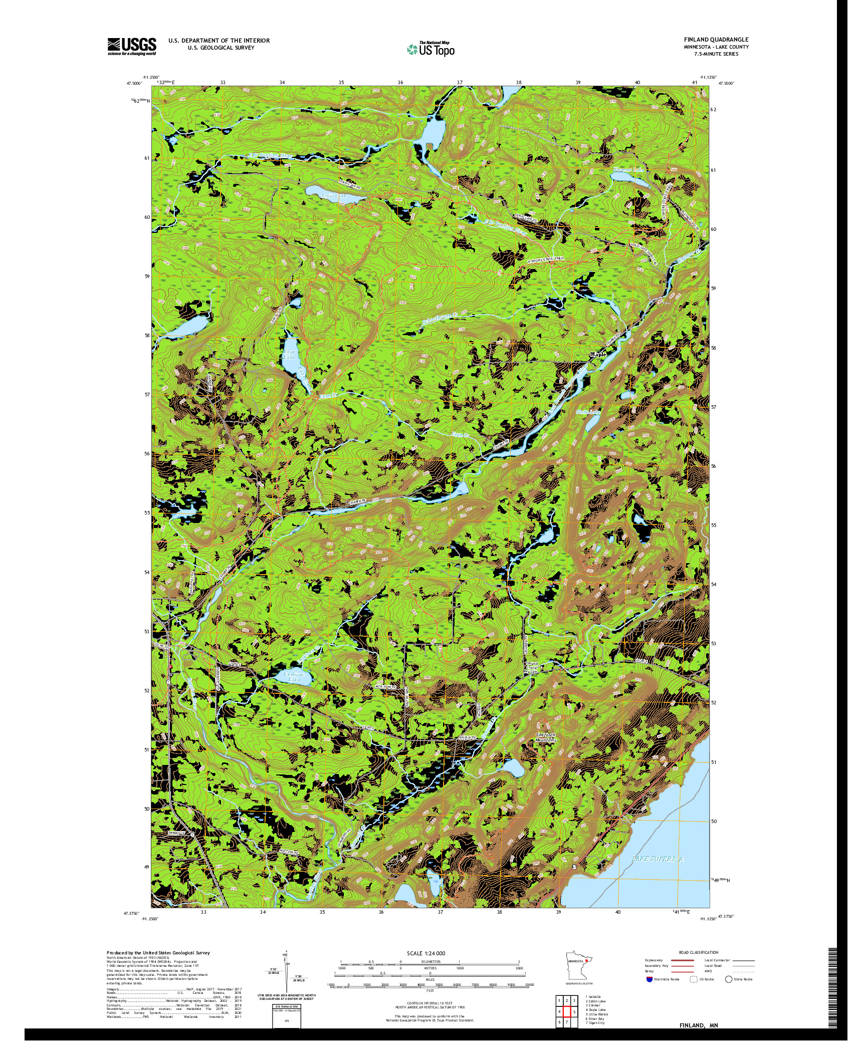 US TOPO 7.5-MINUTE MAP FOR FINLAND, MN