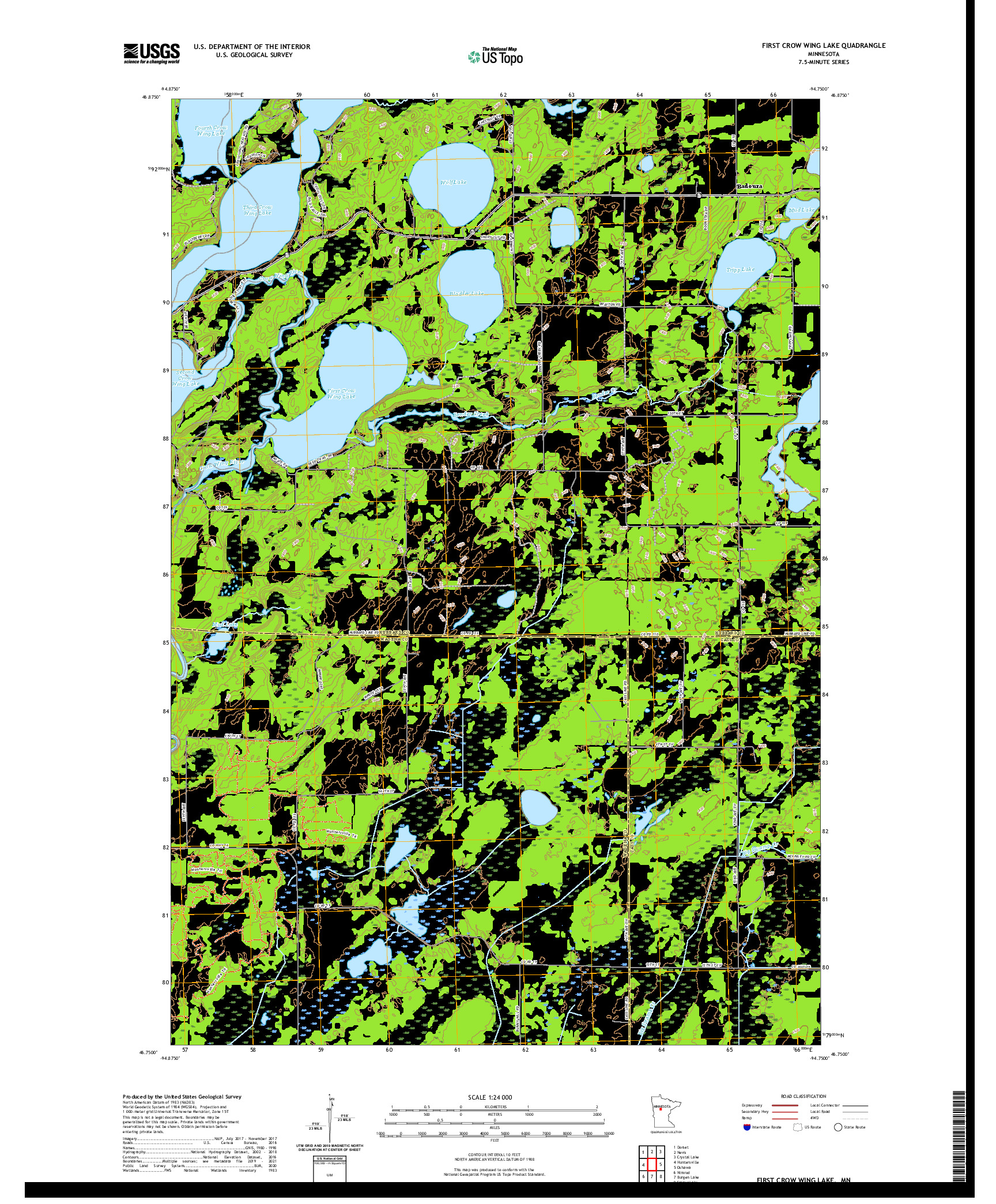 US TOPO 7.5-MINUTE MAP FOR FIRST CROW WING LAKE, MN
