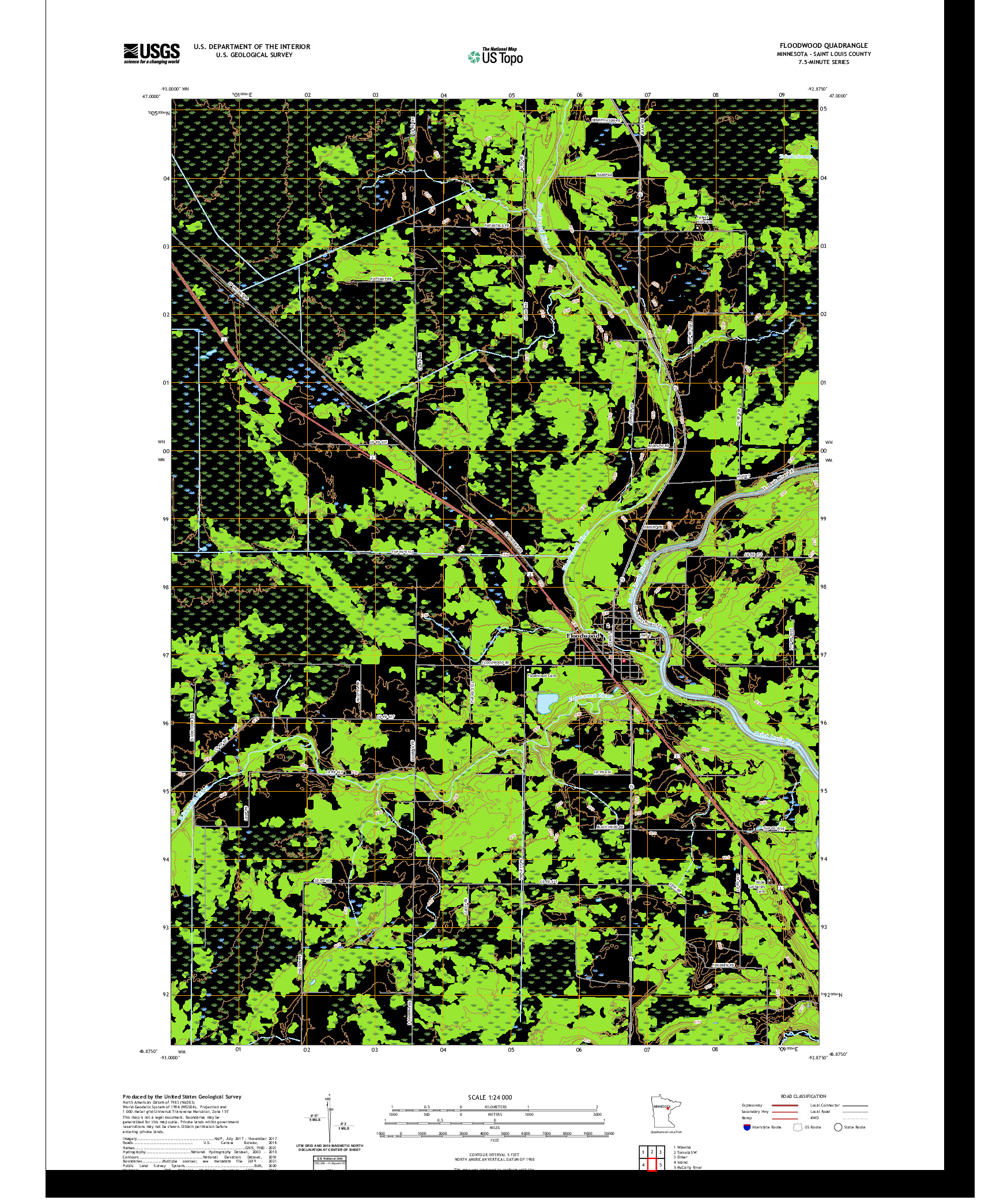 US TOPO 7.5-MINUTE MAP FOR FLOODWOOD, MN