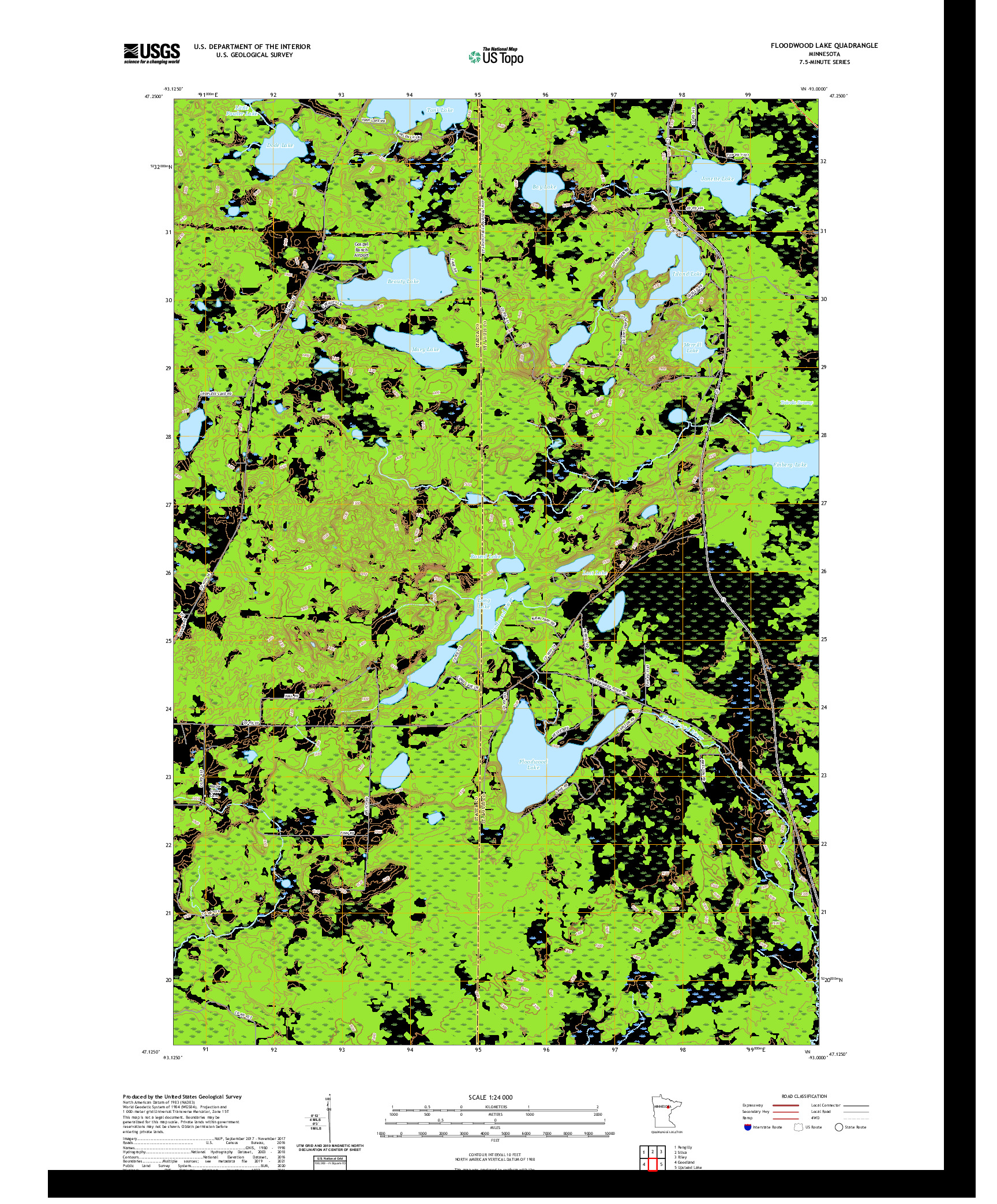 US TOPO 7.5-MINUTE MAP FOR FLOODWOOD LAKE, MN