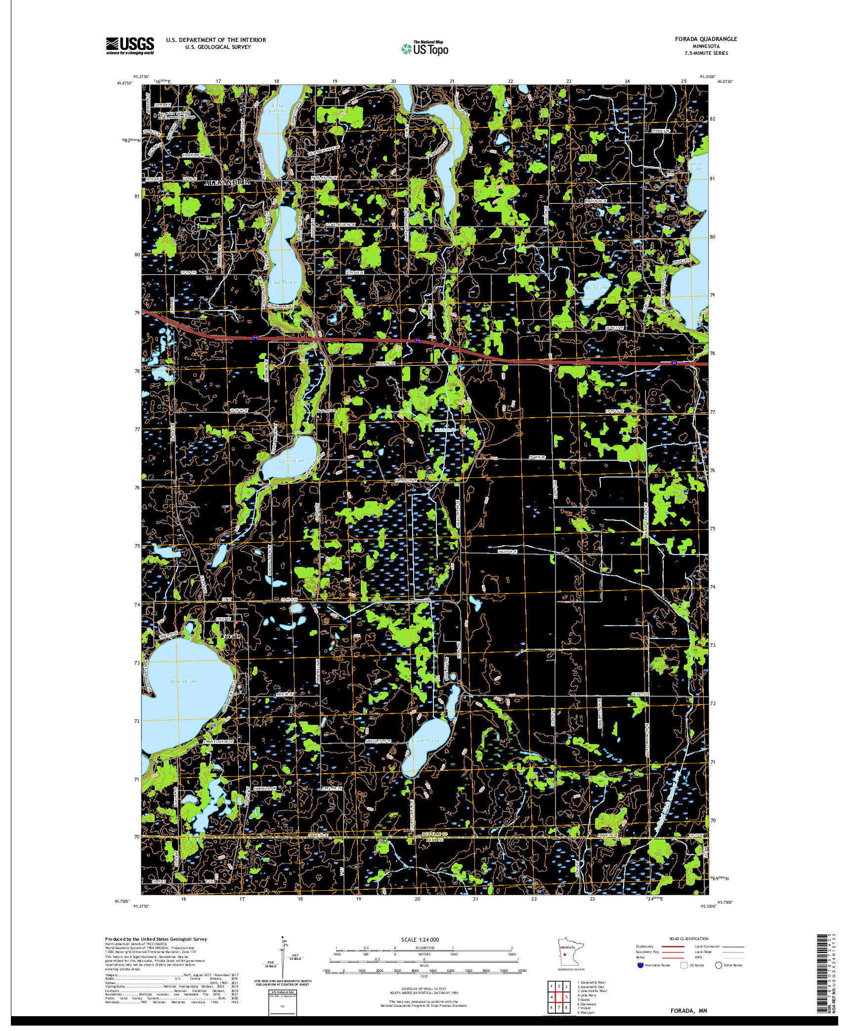 US TOPO 7.5-MINUTE MAP FOR FORADA, MN