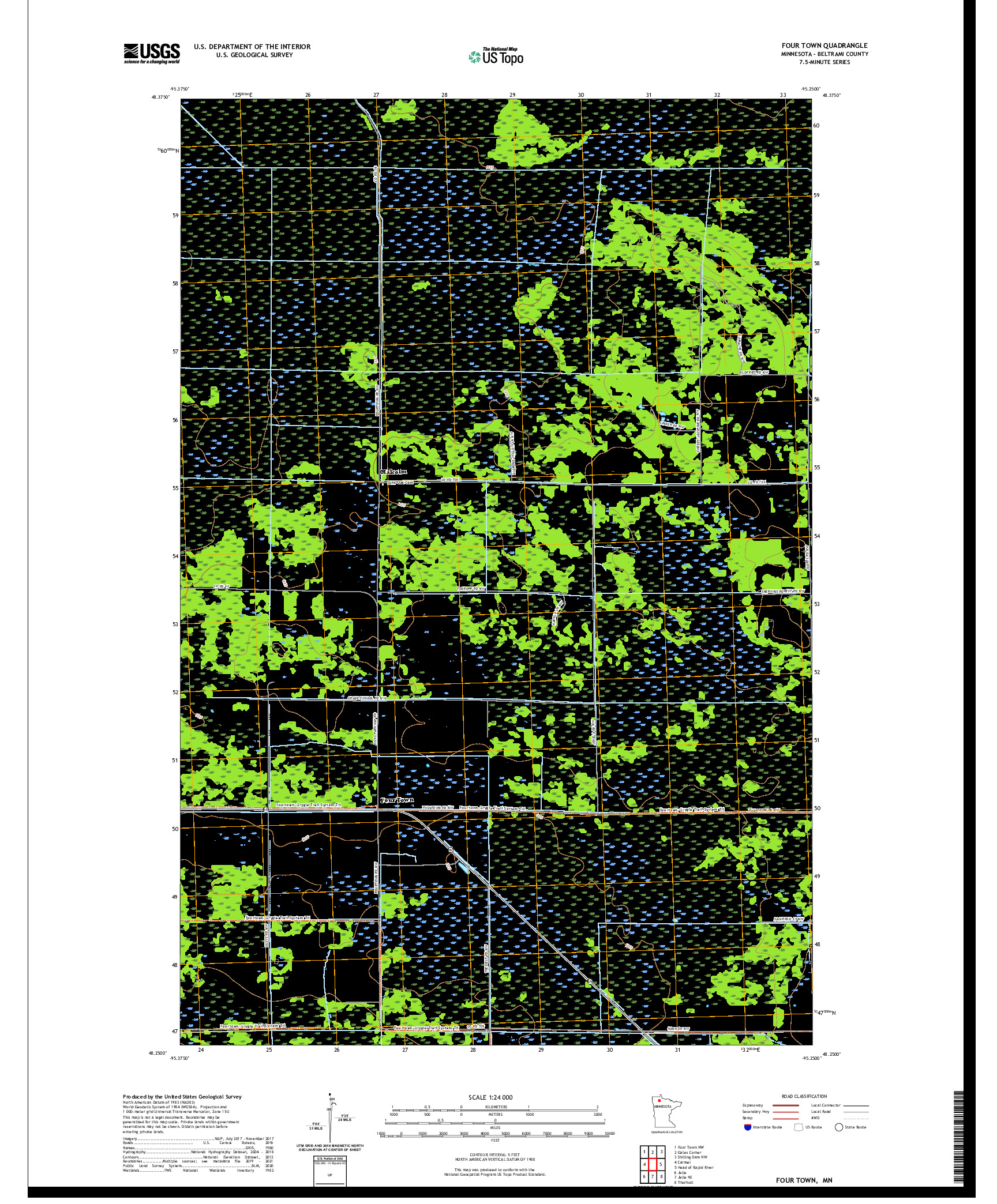 US TOPO 7.5-MINUTE MAP FOR FOUR TOWN, MN