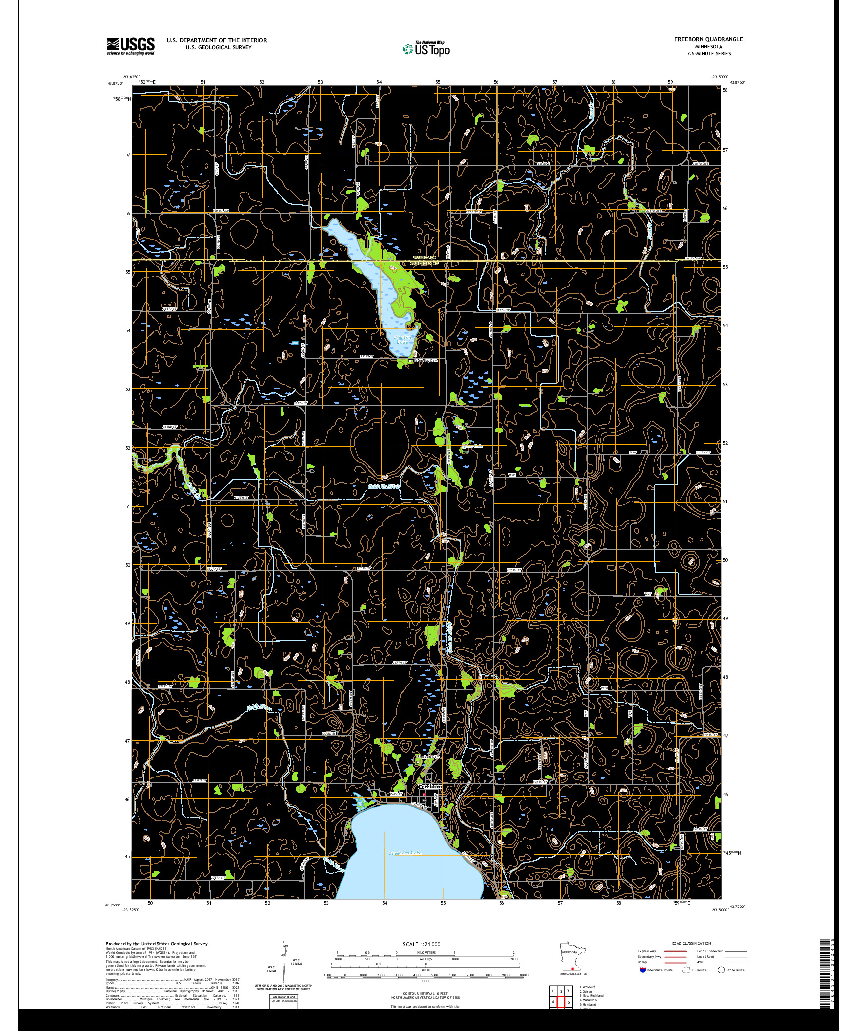 US TOPO 7.5-MINUTE MAP FOR FREEBORN, MN