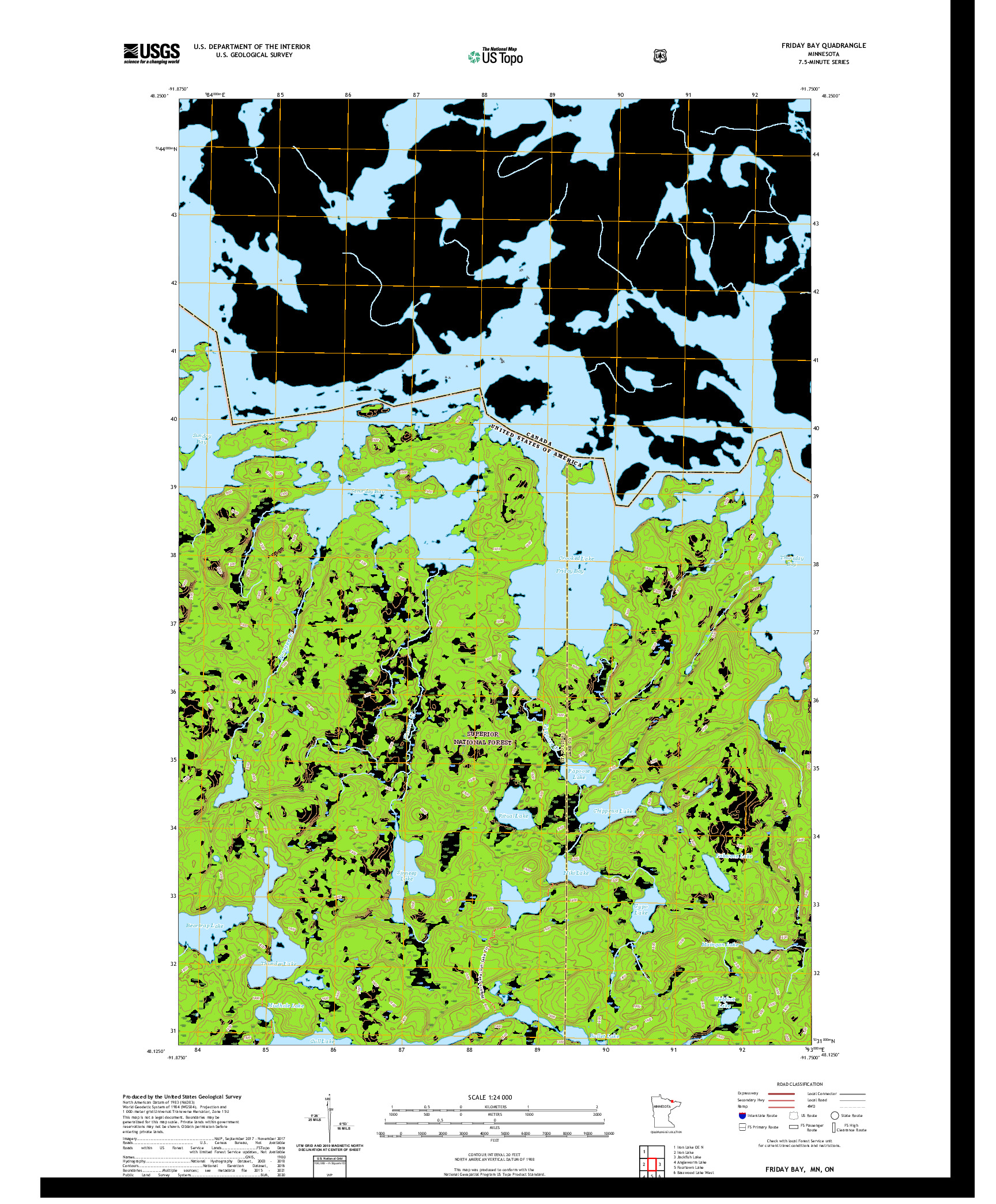 US TOPO 7.5-MINUTE MAP FOR FRIDAY BAY, MN,ON