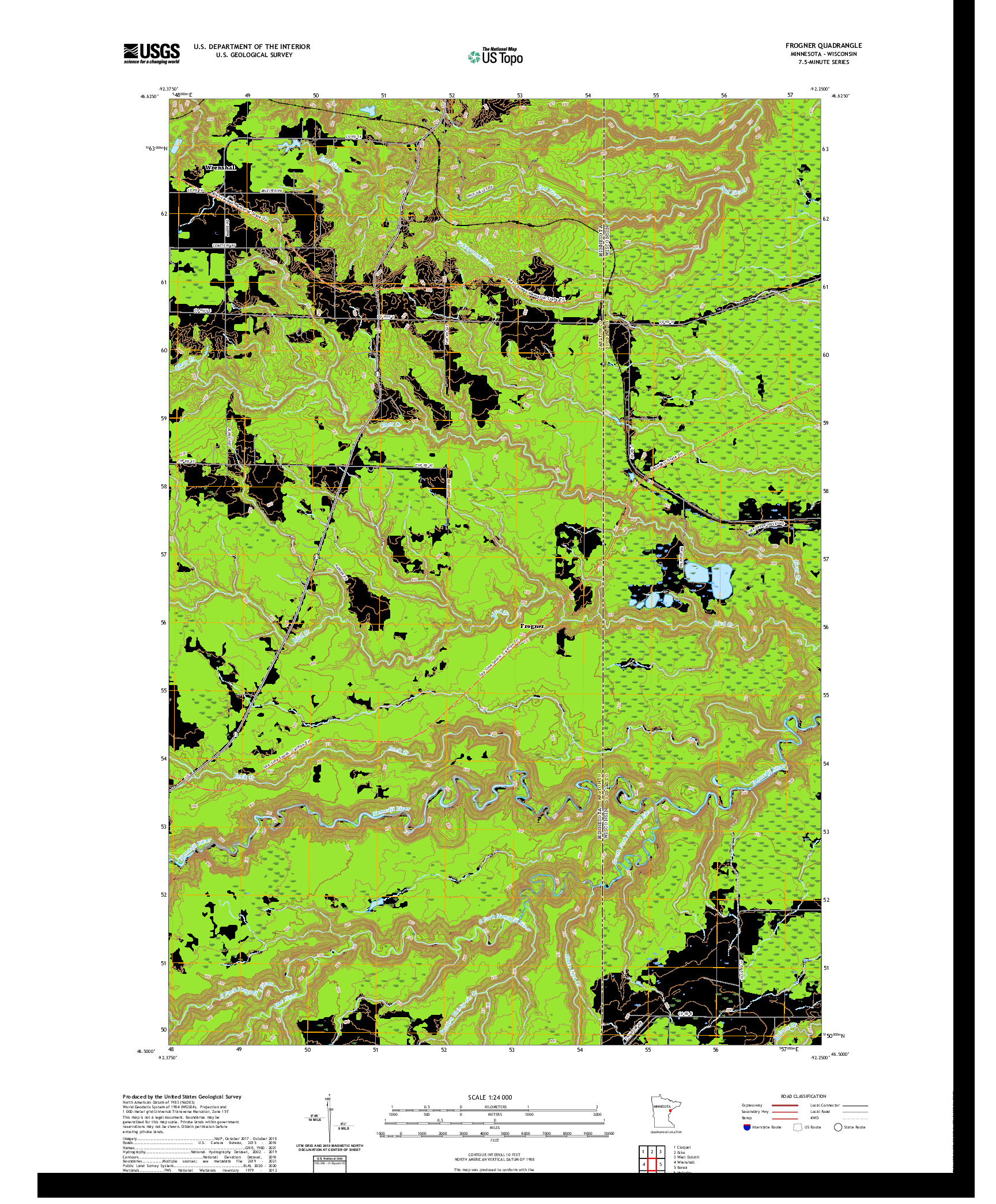 US TOPO 7.5-MINUTE MAP FOR FROGNER, MN,WI