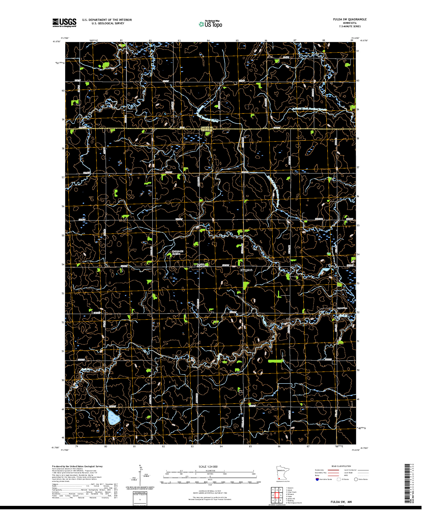 US TOPO 7.5-MINUTE MAP FOR FULDA SW, MN