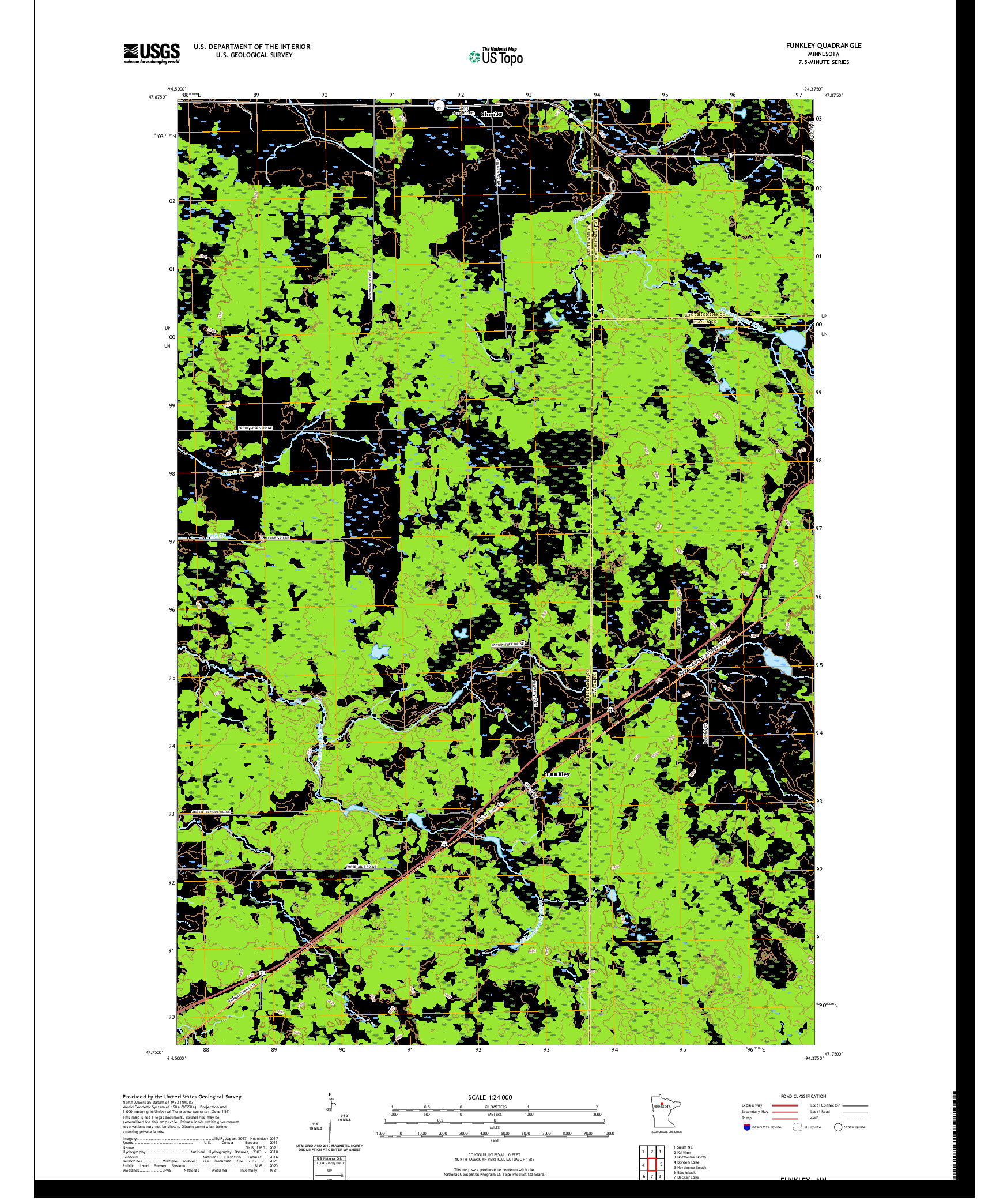 US TOPO 7.5-MINUTE MAP FOR FUNKLEY, MN