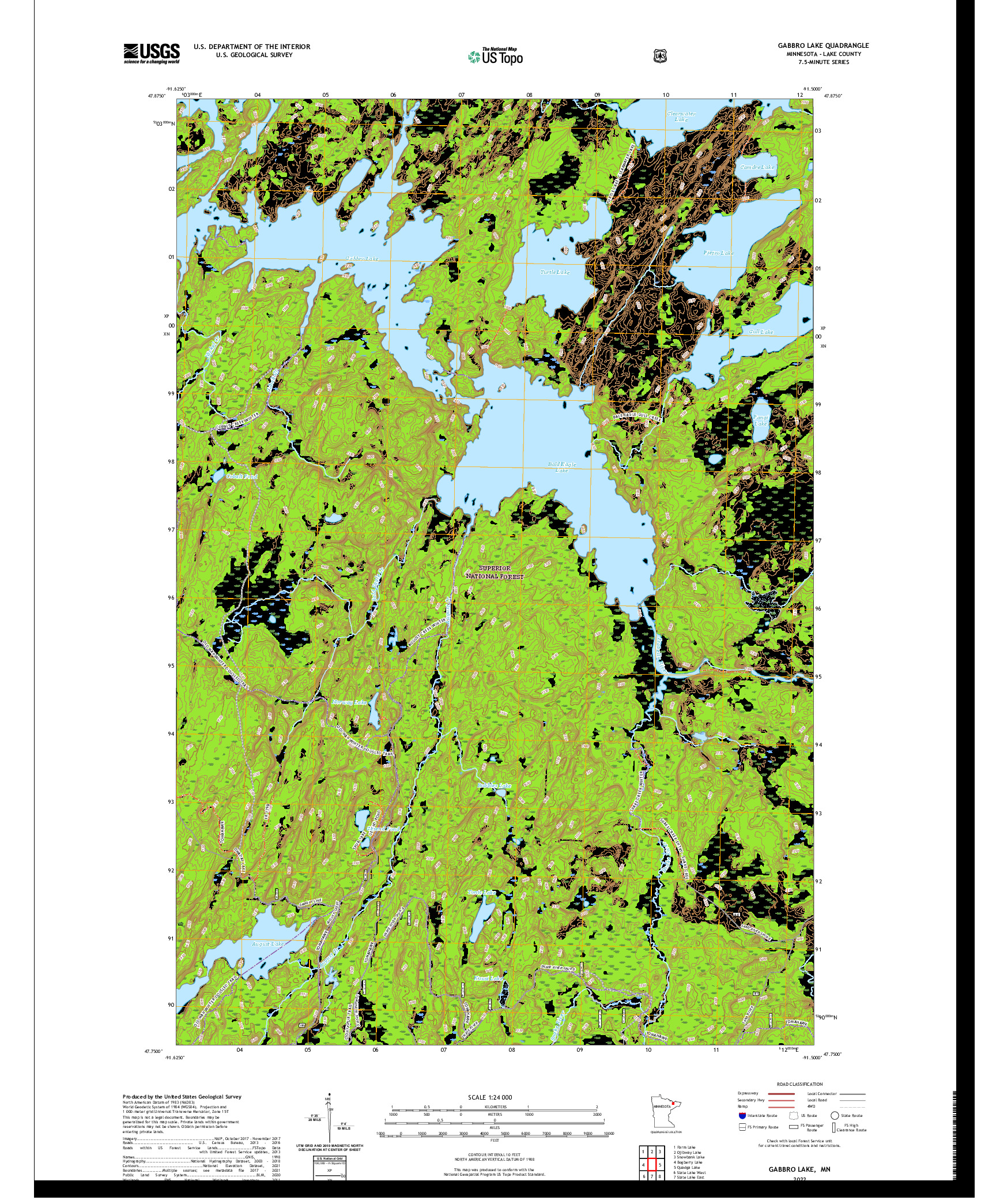 US TOPO 7.5-MINUTE MAP FOR GABBRO LAKE, MN