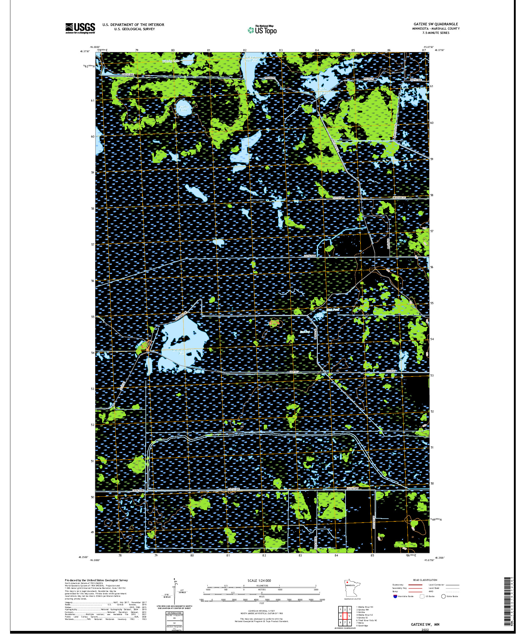 US TOPO 7.5-MINUTE MAP FOR GATZKE SW, MN