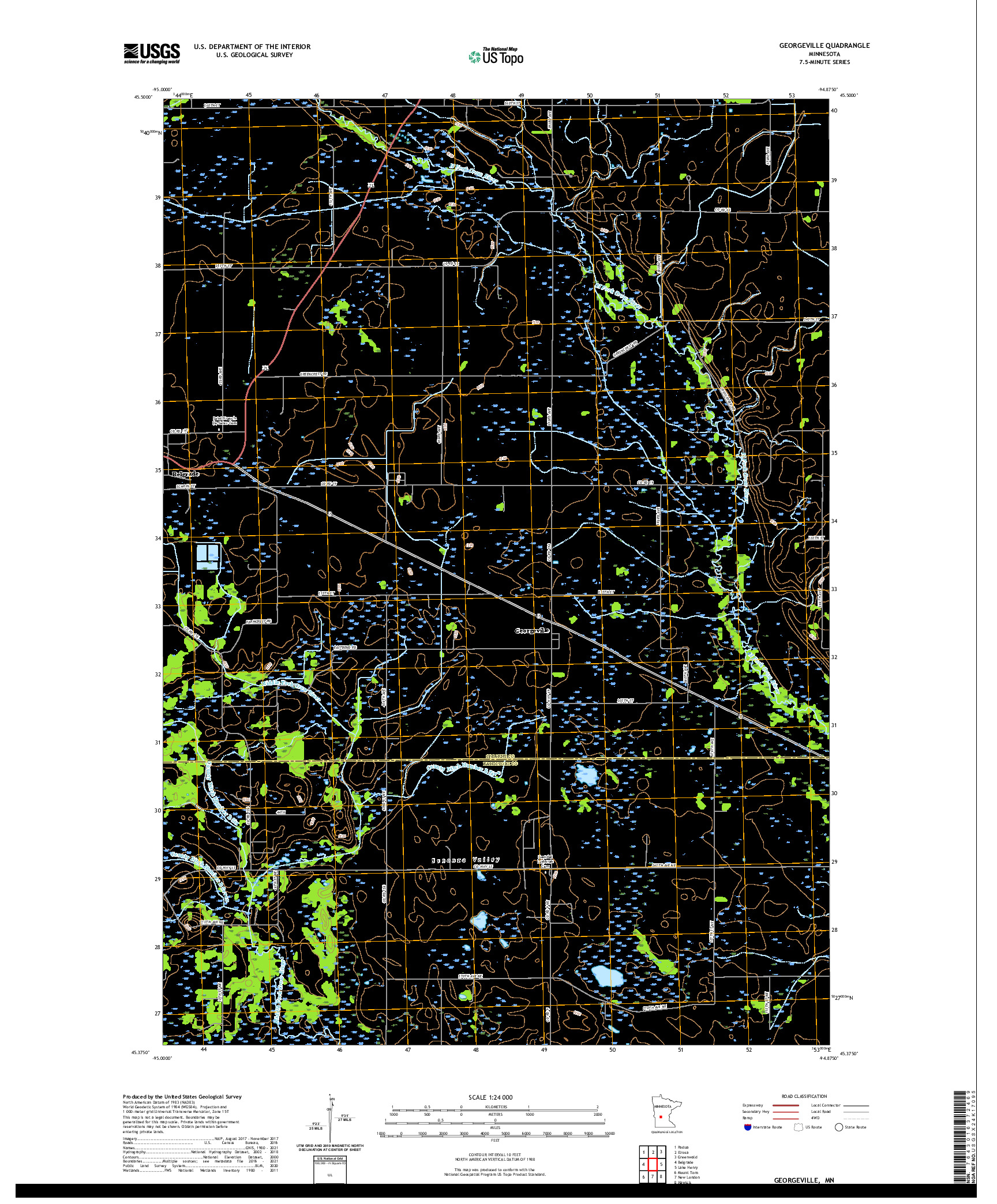 US TOPO 7.5-MINUTE MAP FOR GEORGEVILLE, MN