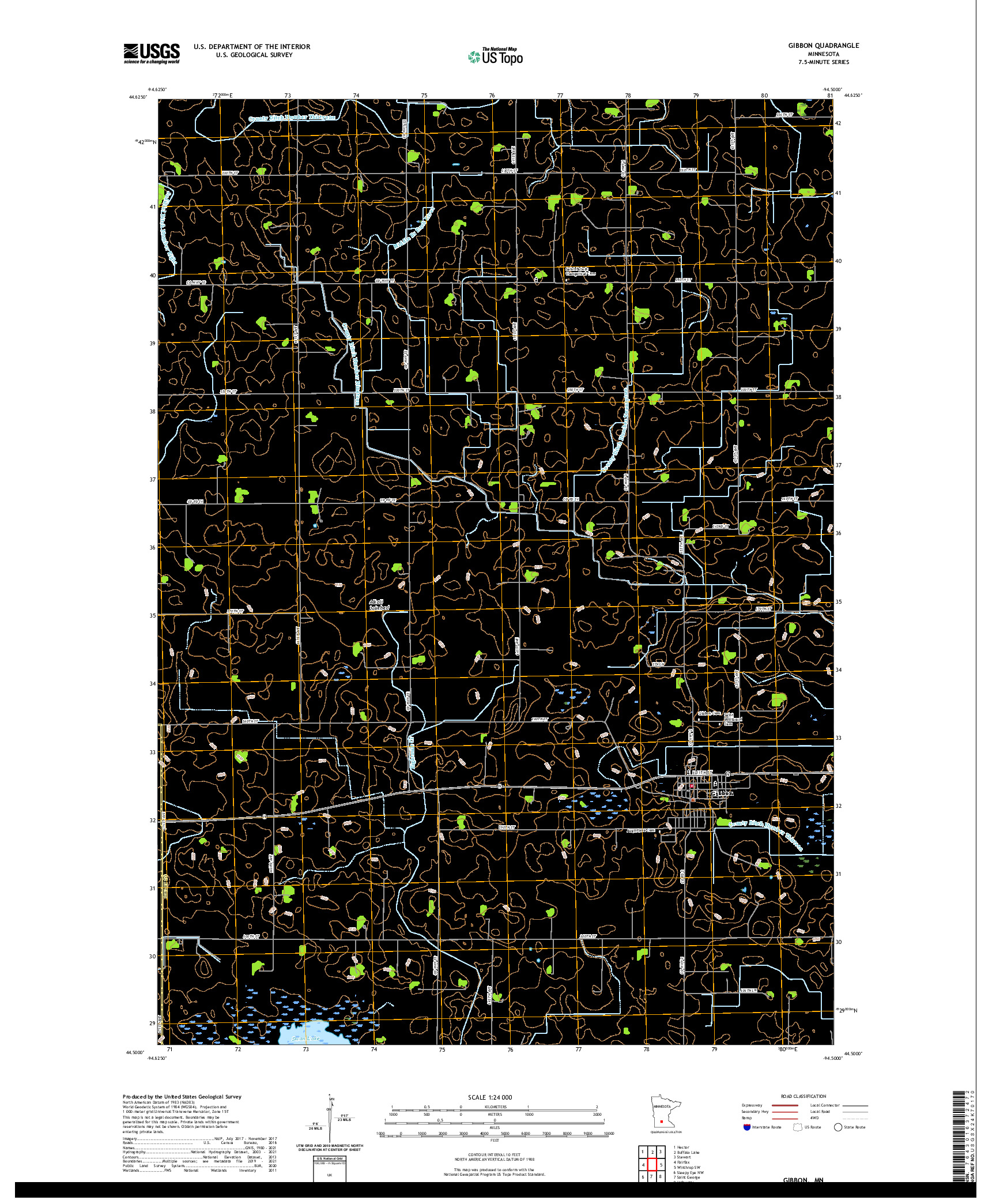 US TOPO 7.5-MINUTE MAP FOR GIBBON, MN