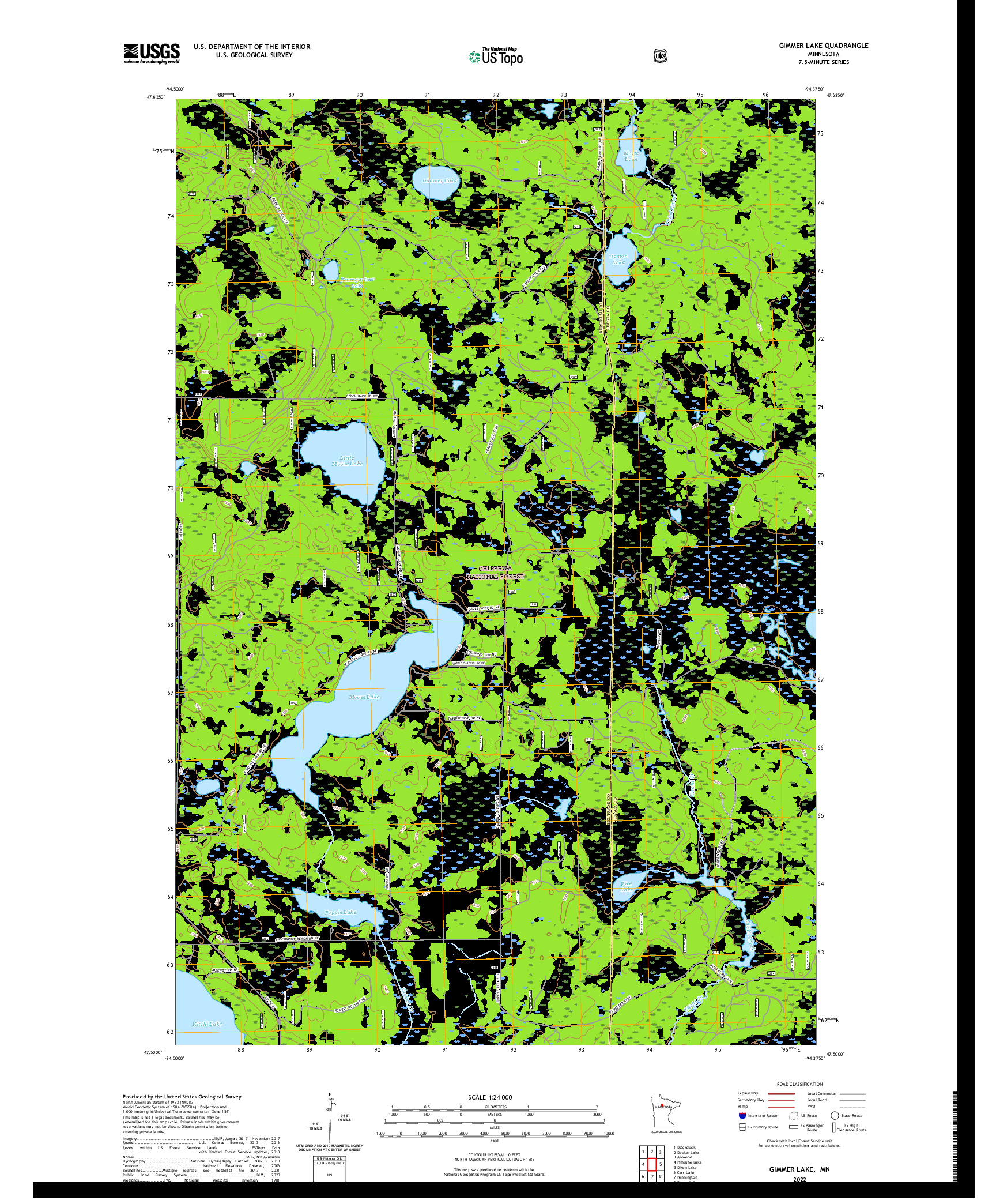 US TOPO 7.5-MINUTE MAP FOR GIMMER LAKE, MN