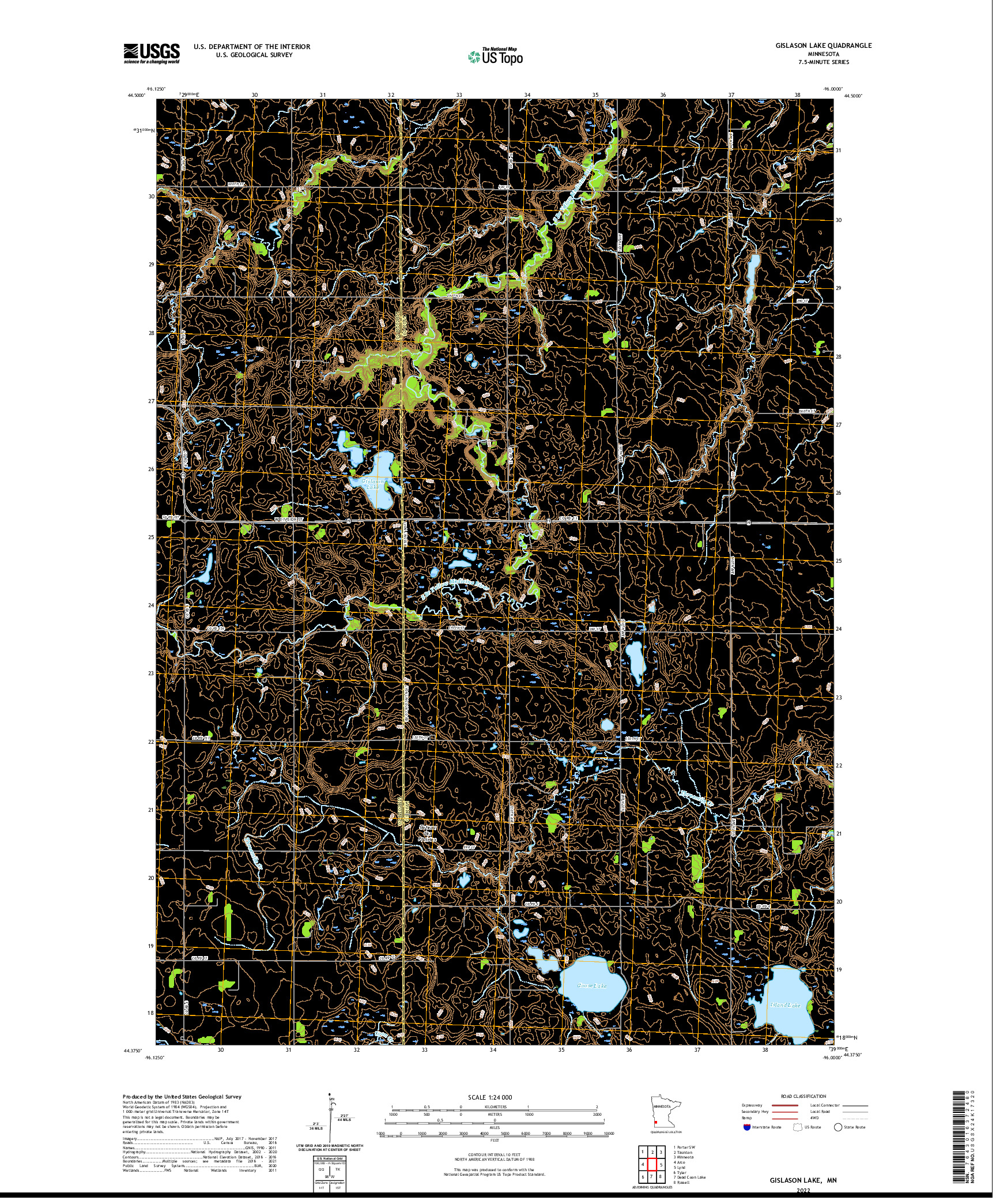 US TOPO 7.5-MINUTE MAP FOR GISLASON LAKE, MN