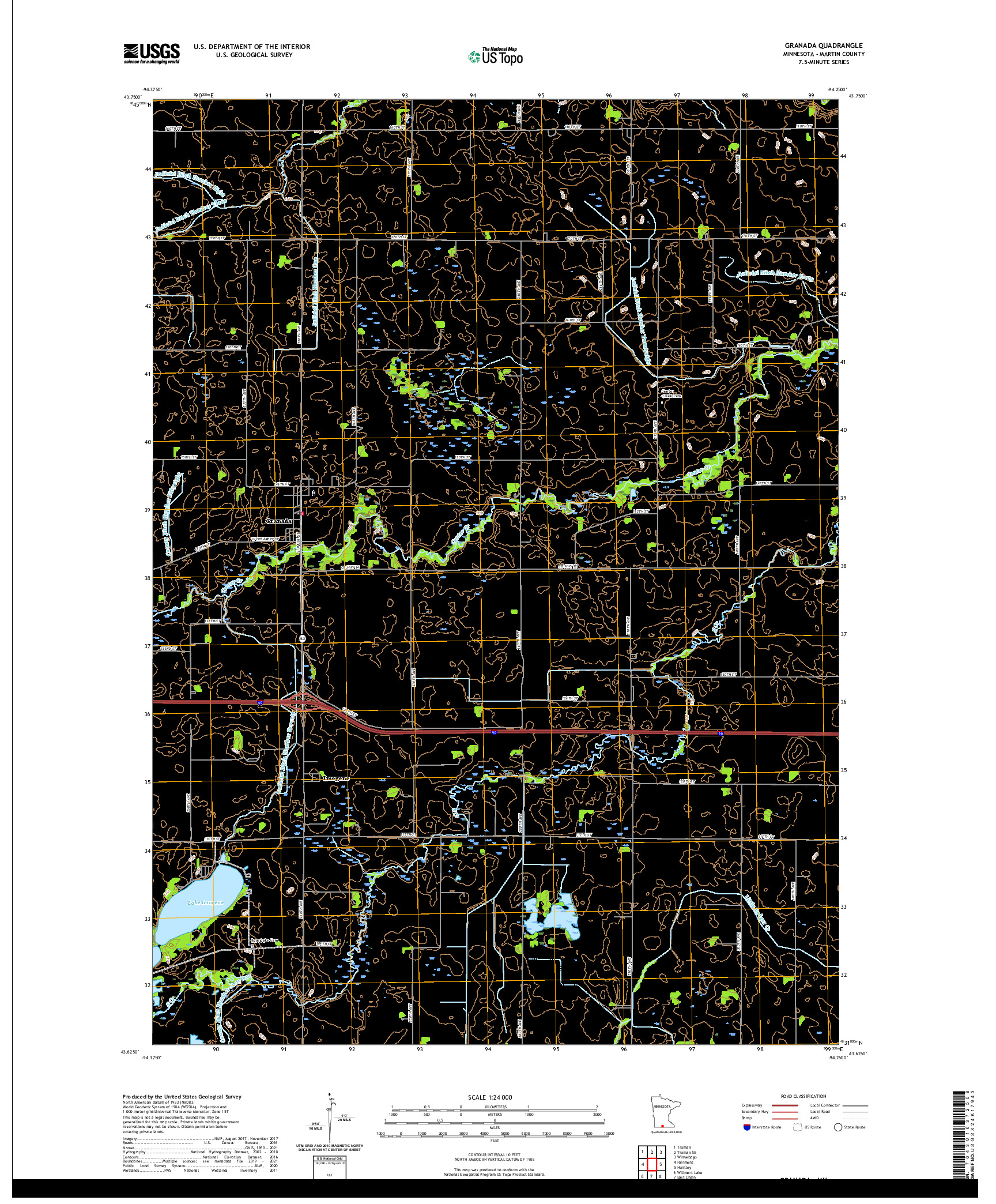 US TOPO 7.5-MINUTE MAP FOR GRANADA, MN