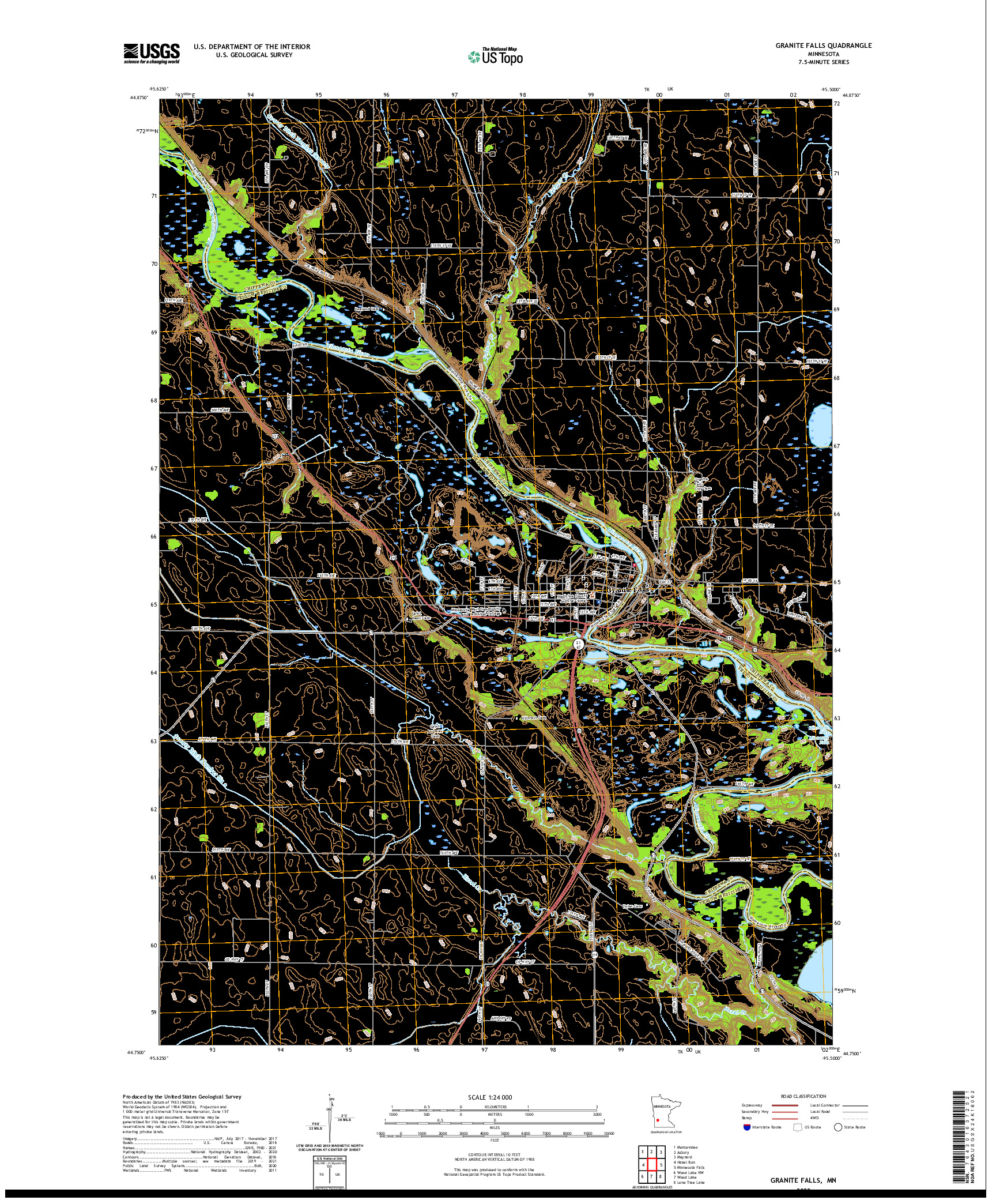 US TOPO 7.5-MINUTE MAP FOR GRANITE FALLS, MN