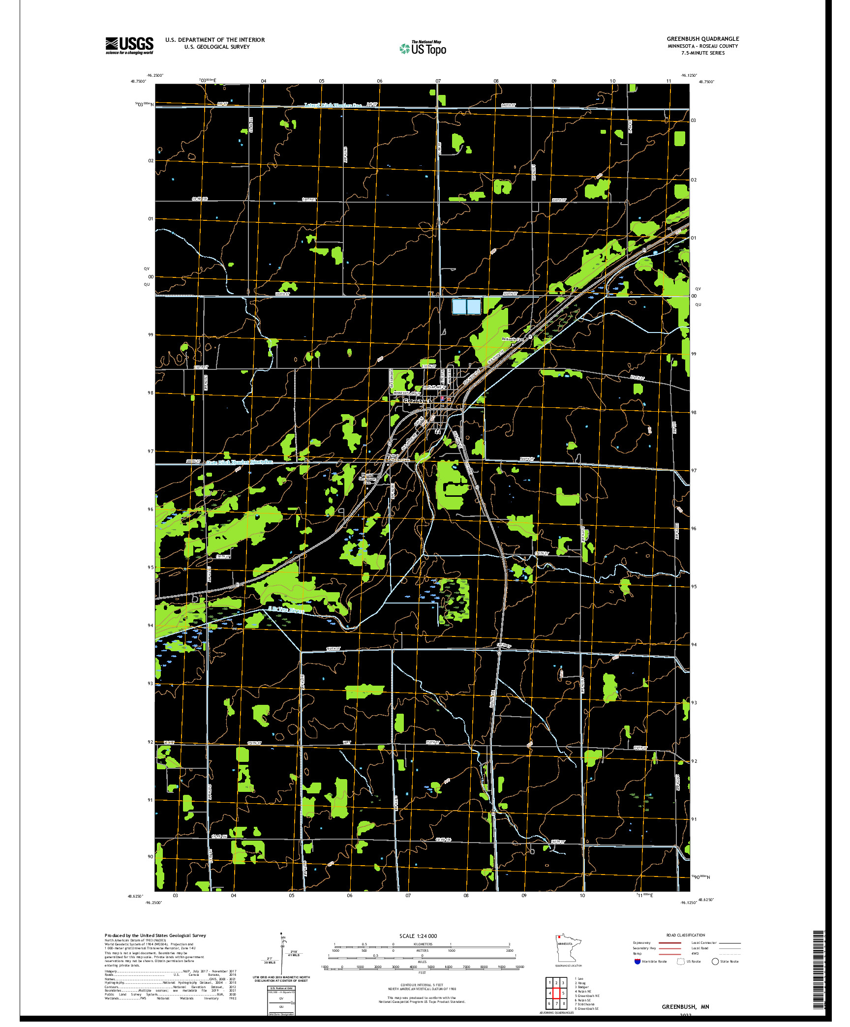 US TOPO 7.5-MINUTE MAP FOR GREENBUSH, MN