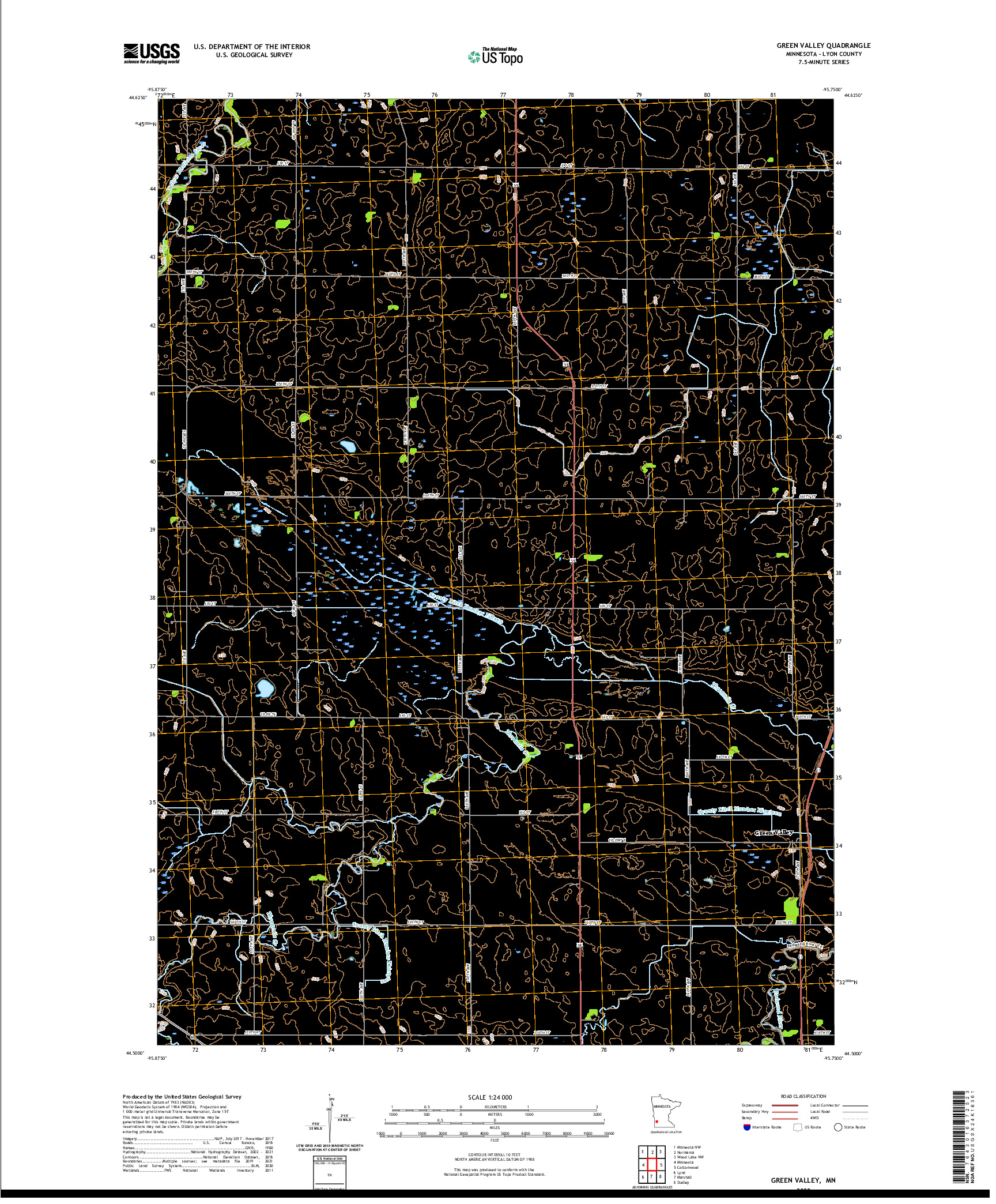 US TOPO 7.5-MINUTE MAP FOR GREEN VALLEY, MN