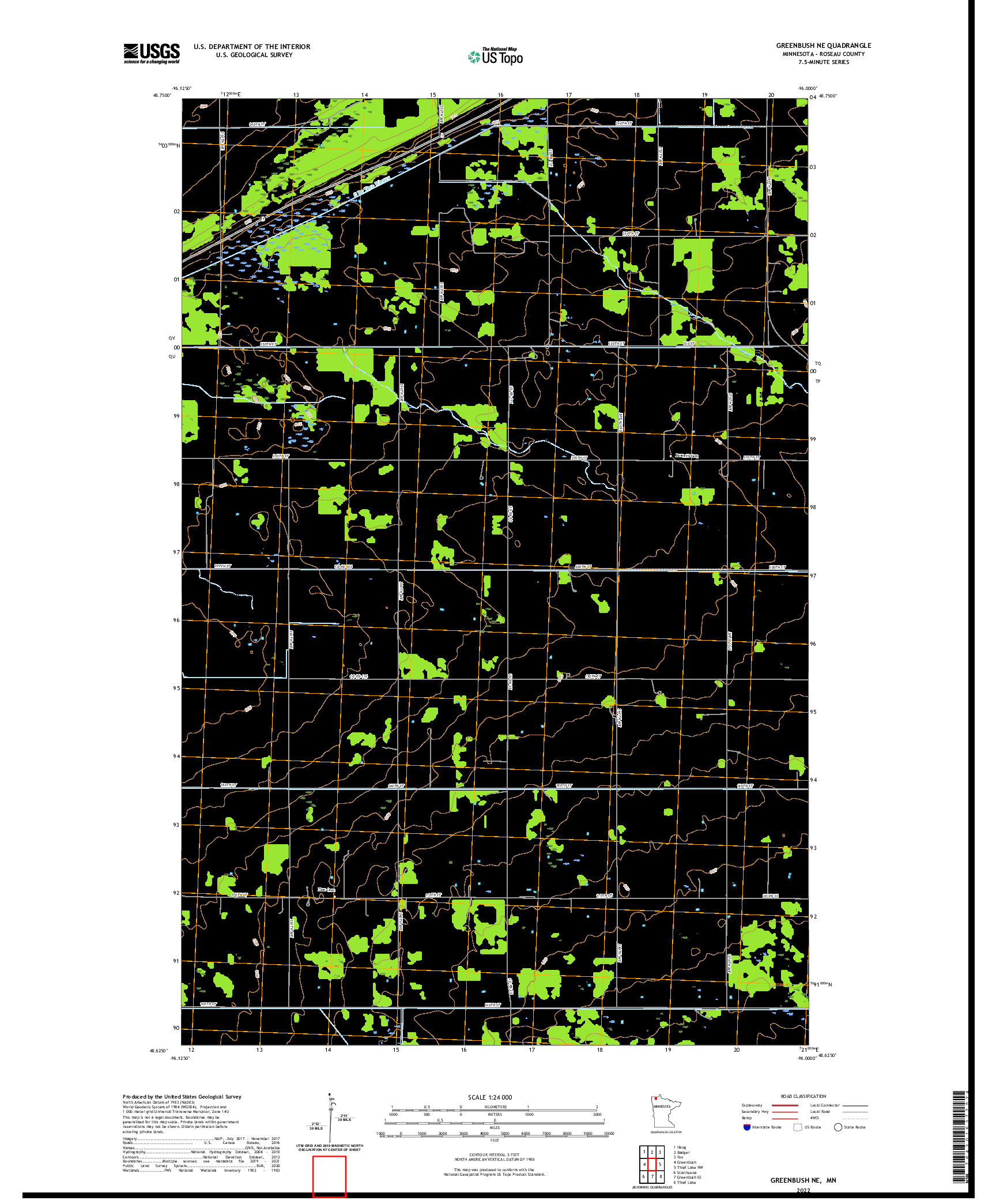 US TOPO 7.5-MINUTE MAP FOR GREENBUSH NE, MN