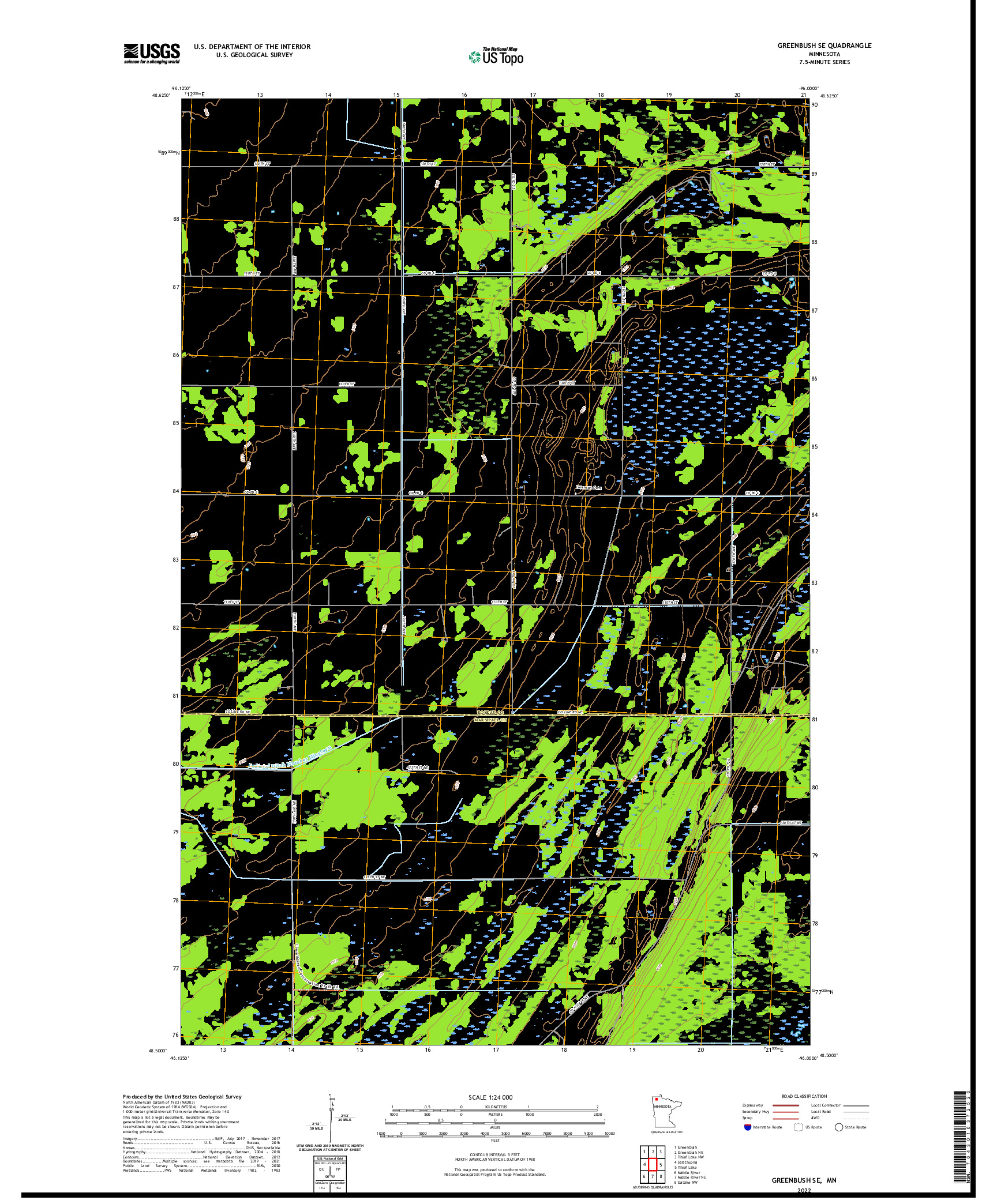 US TOPO 7.5-MINUTE MAP FOR GREENBUSH SE, MN