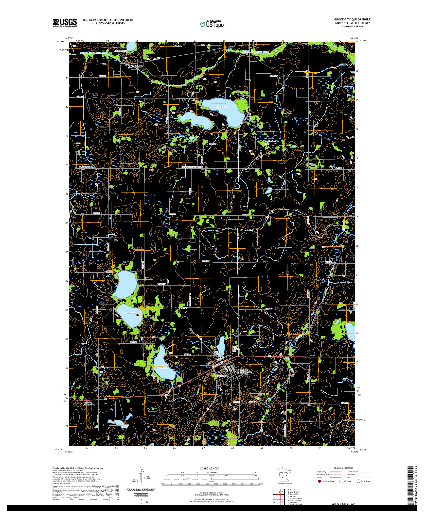 US TOPO 7.5-MINUTE MAP FOR GROVE CITY, MN