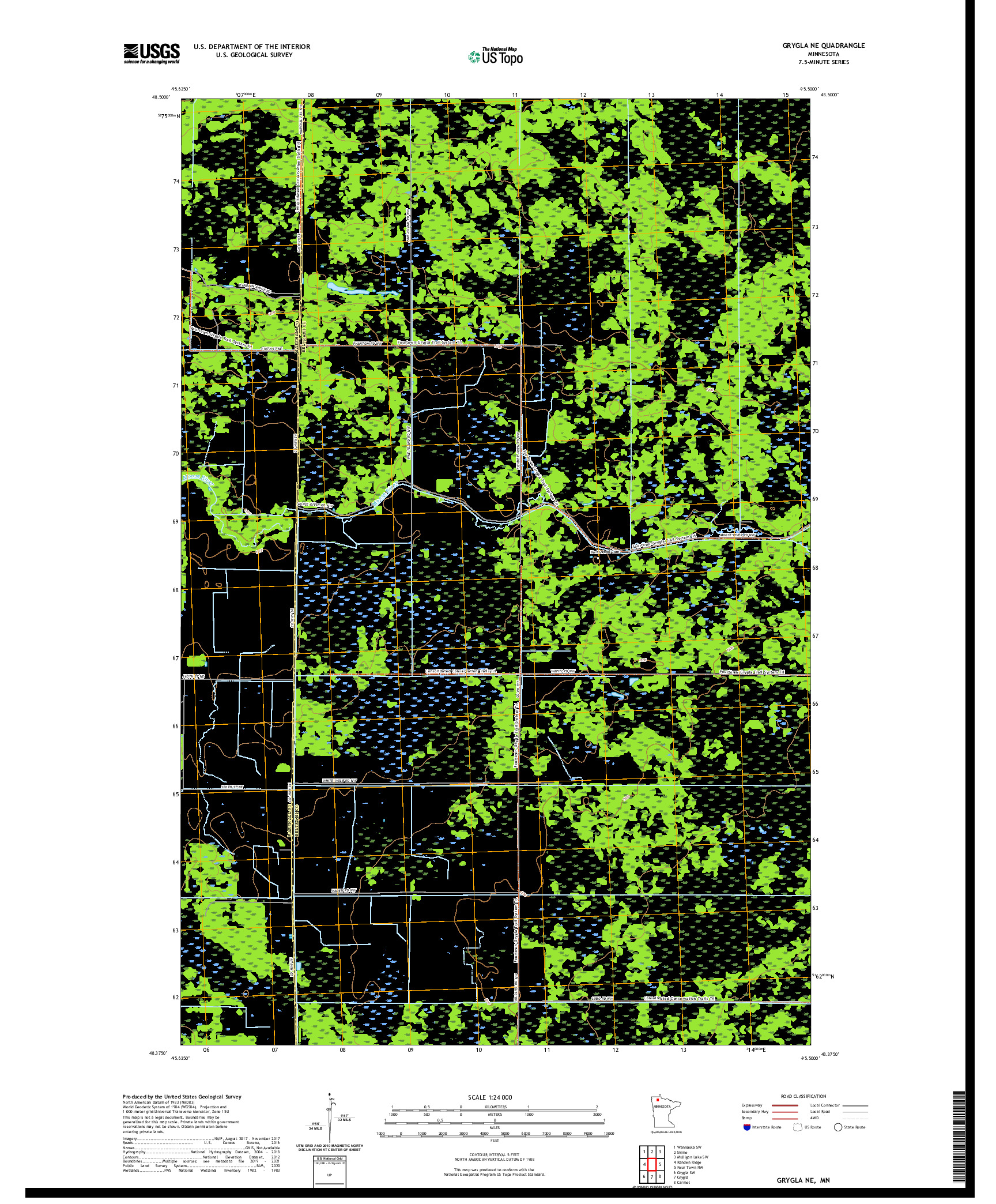 US TOPO 7.5-MINUTE MAP FOR GRYGLA NE, MN