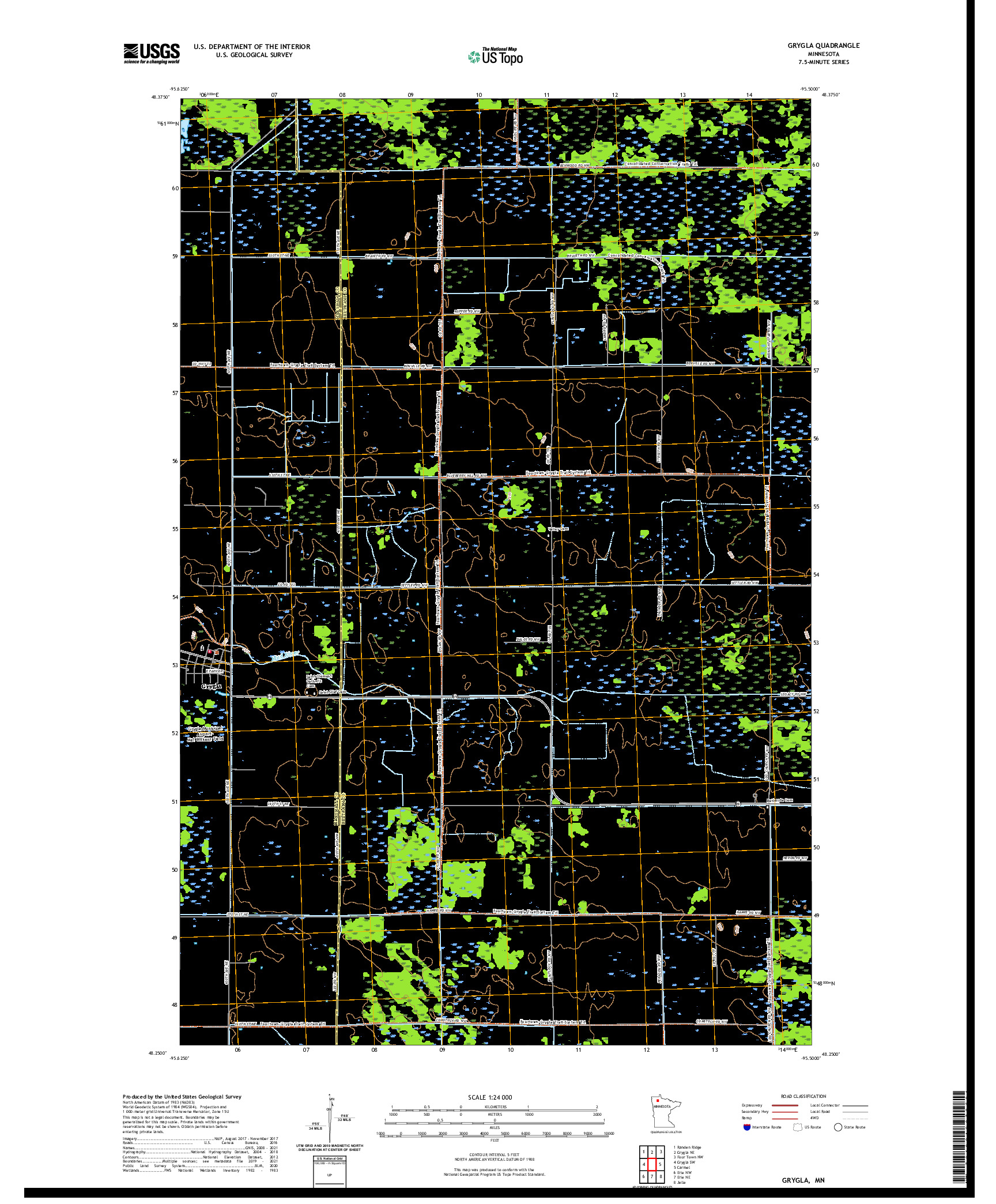 US TOPO 7.5-MINUTE MAP FOR GRYGLA, MN