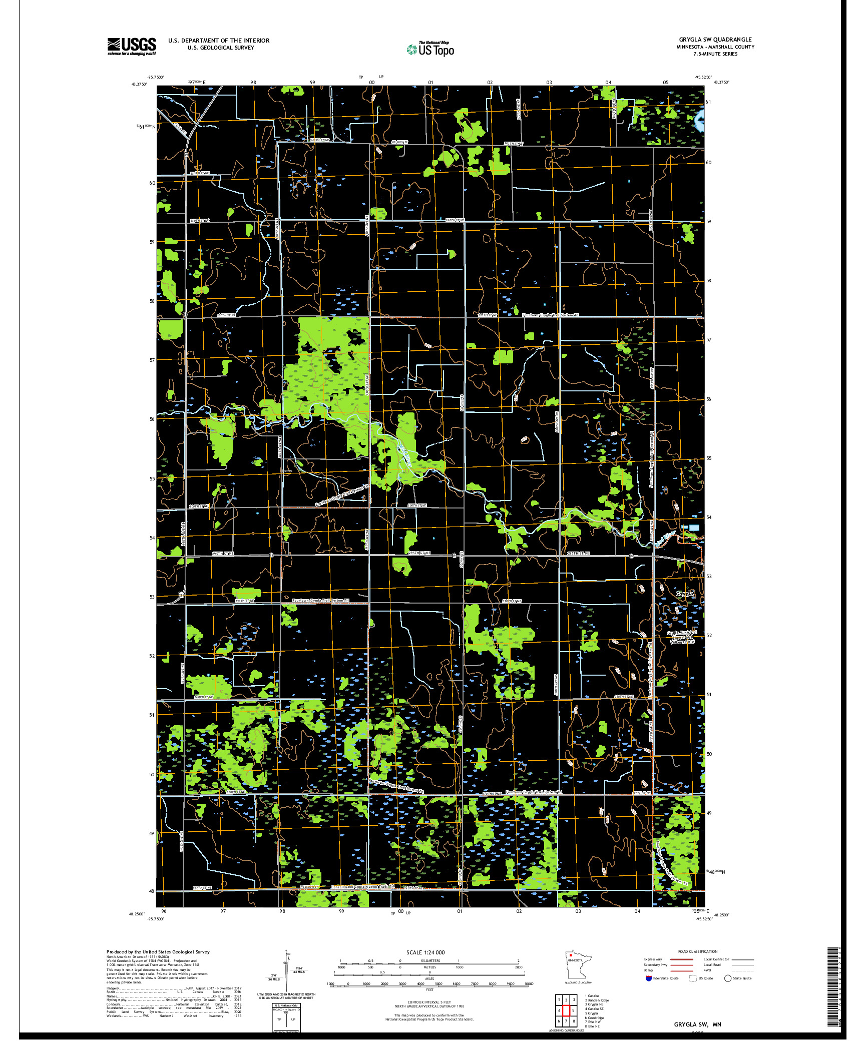 US TOPO 7.5-MINUTE MAP FOR GRYGLA SW, MN