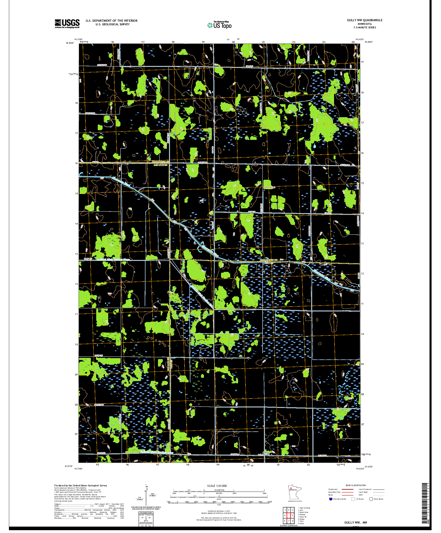 US TOPO 7.5-MINUTE MAP FOR GULLY NW, MN