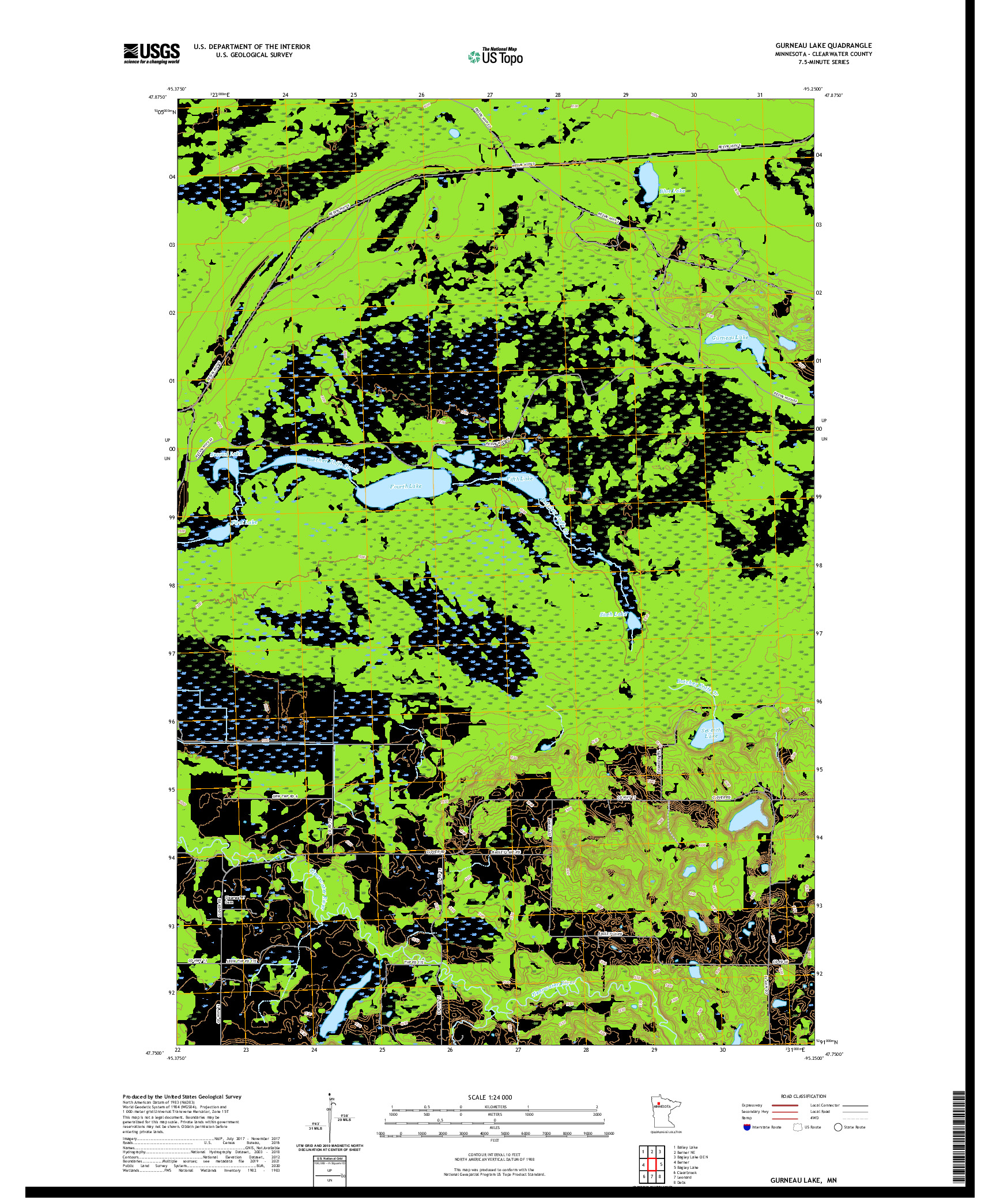 US TOPO 7.5-MINUTE MAP FOR GURNEAU LAKE, MN