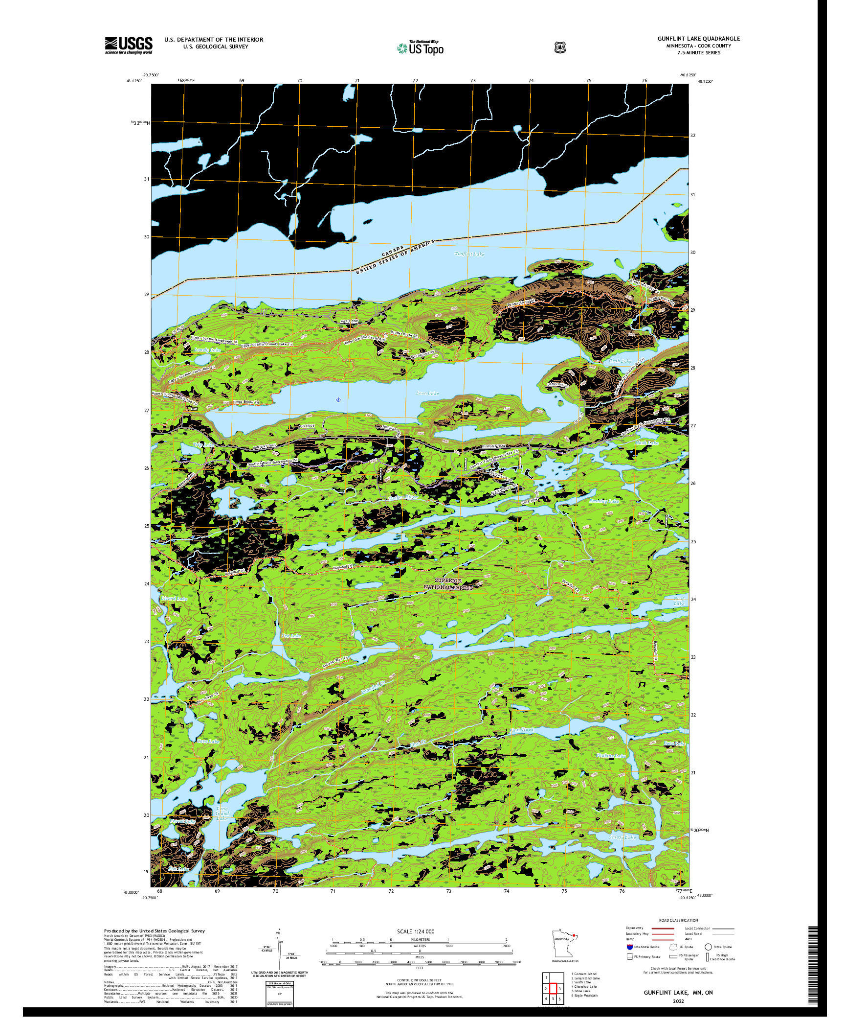 US TOPO 7.5-MINUTE MAP FOR GUNFLINT LAKE, MN,ON
