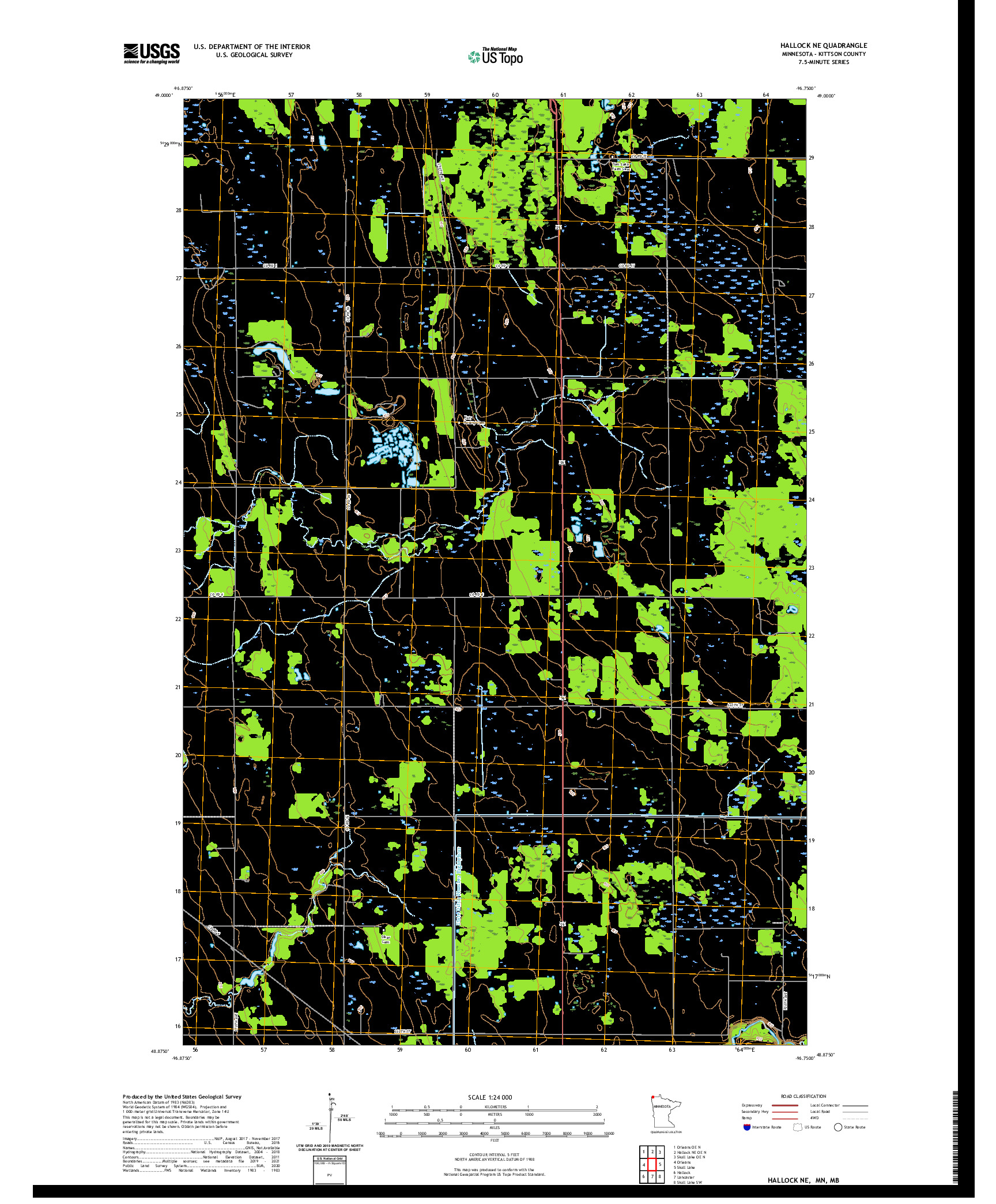 US TOPO 7.5-MINUTE MAP FOR HALLOCK NE, MN,MB